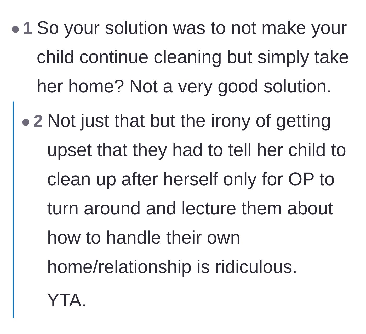 Comment thread 4 - Commenter pointing out the irony of the mother lecturing the couple about their relationship rules.