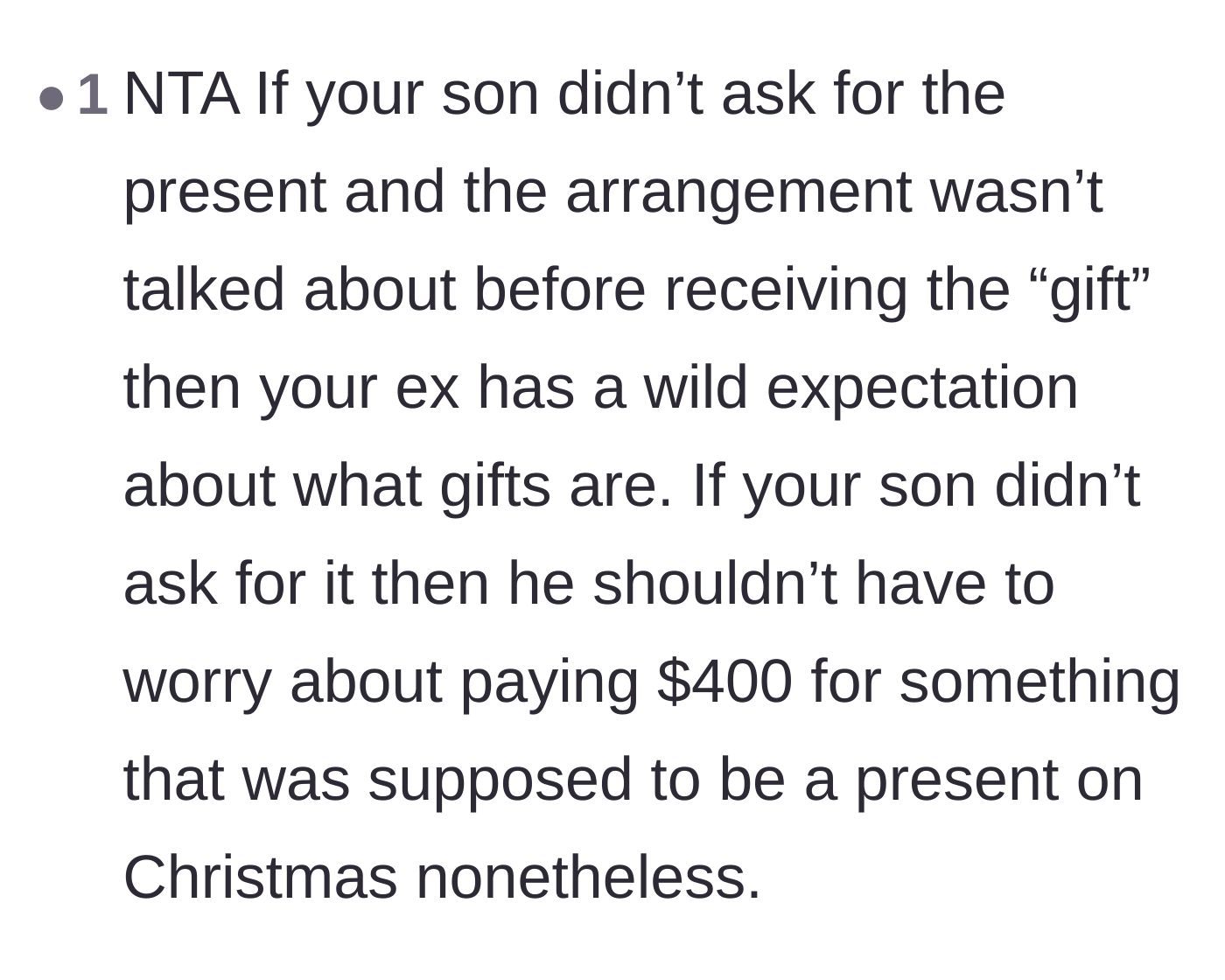 Comment thread 5 - A breakdown of why surprise arrangements on unrequested items completely violate the social contract of gift-giving.