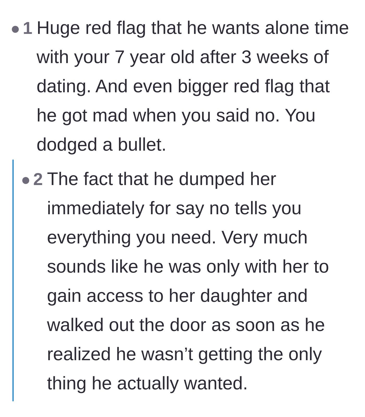 Comment thread 1 - Readers discussing the terrifying reality of predators targeting single mothers and the danger of early sleepovers.