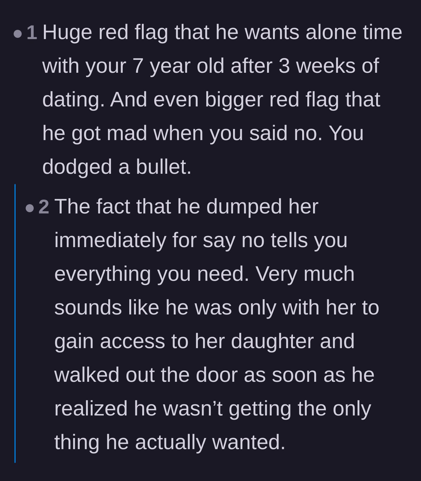 Comment thread 1 - Readers discussing the terrifying reality of predators targeting single mothers and the danger of early sleepovers.