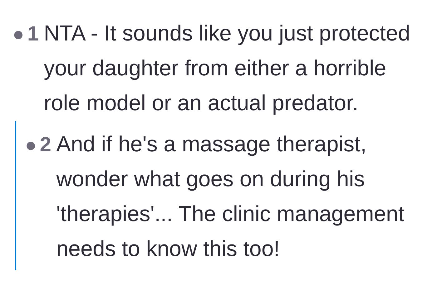 Comment thread 3 - A discussion validating the mother's protective instincts and questioning the boyfriend's professional boundaries.