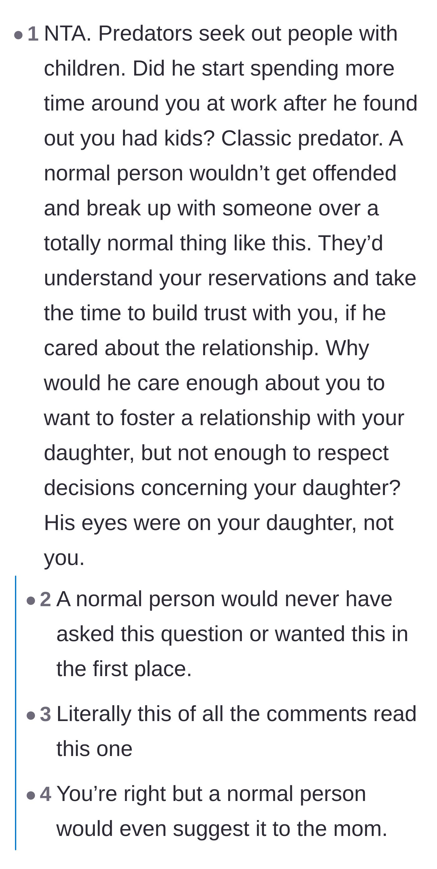 Comment thread 4 - Commenters contrasting how a respectful partner would react to boundaries versus the boyfriend's deeply suspicious tantrum.