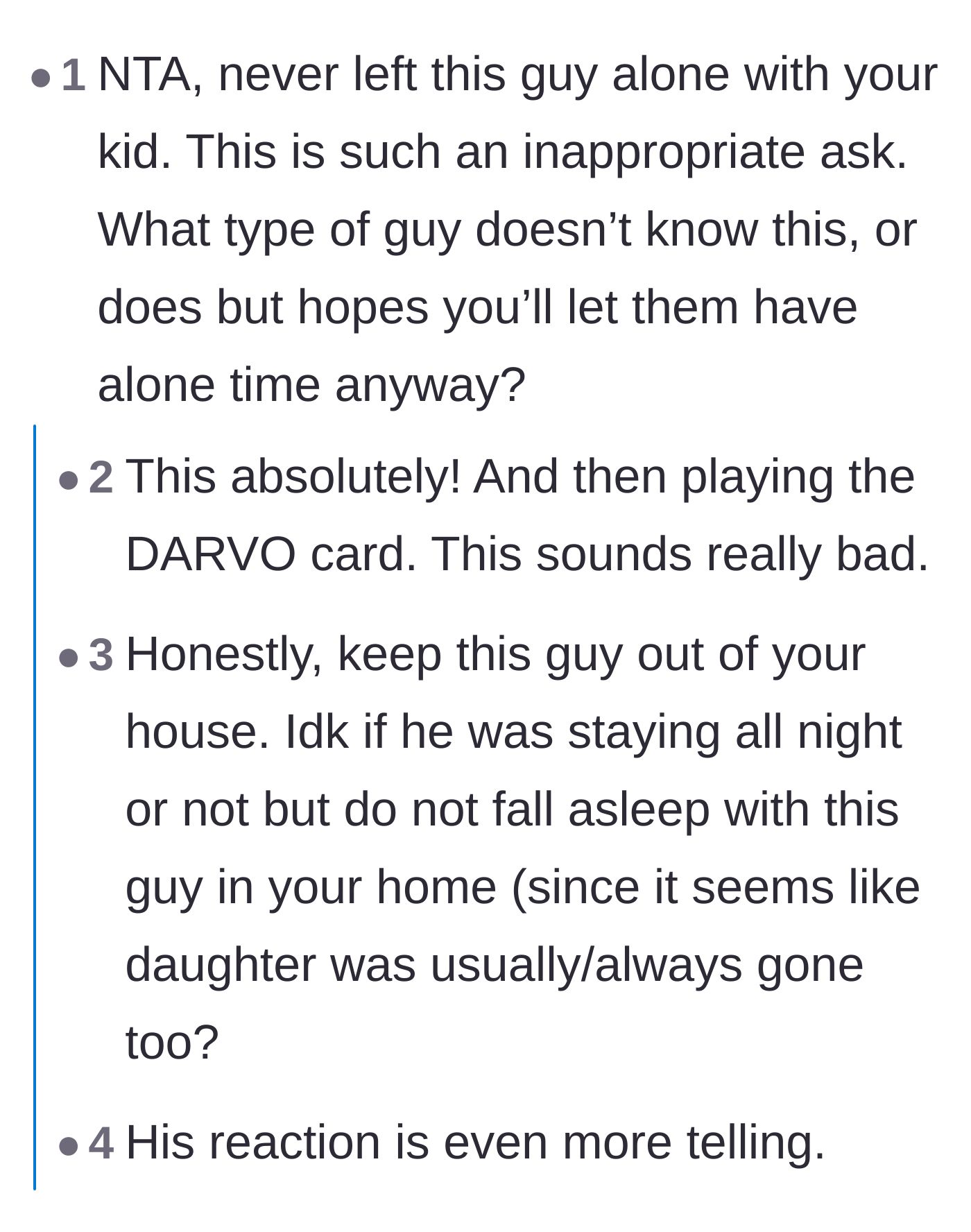 Comment thread 6 - A thread breaking down the boyfriend's manipulative DARVO tactics and inappropriate demands.