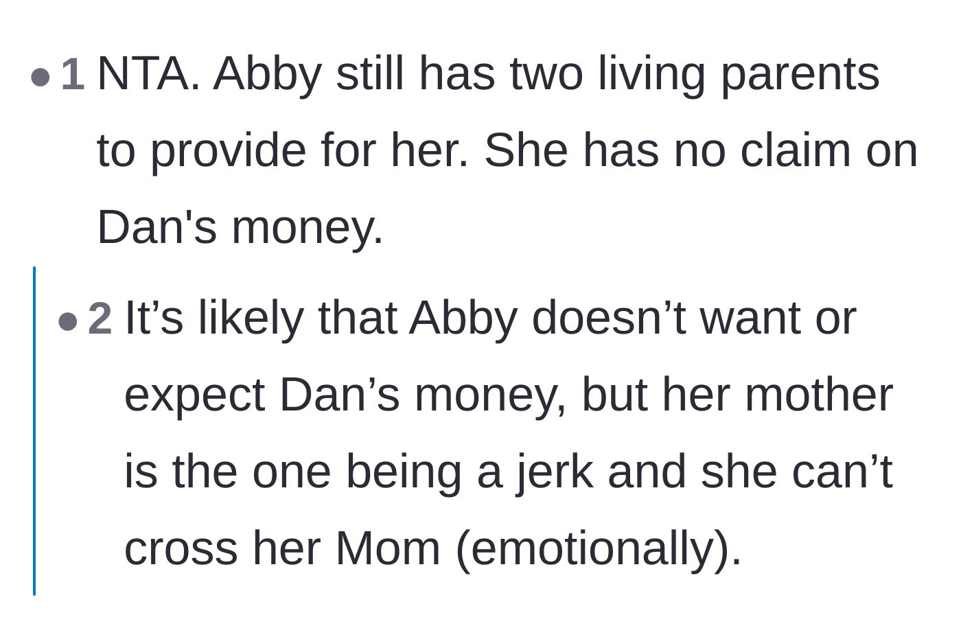 Comment thread 3 - Pointing out that the stepdaughter already has two living parents to provide for her.