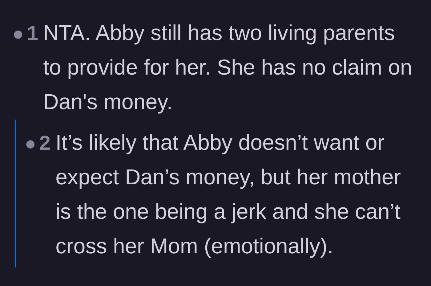 Comment thread 3 - Pointing out that the stepdaughter already has two living parents to provide for her.