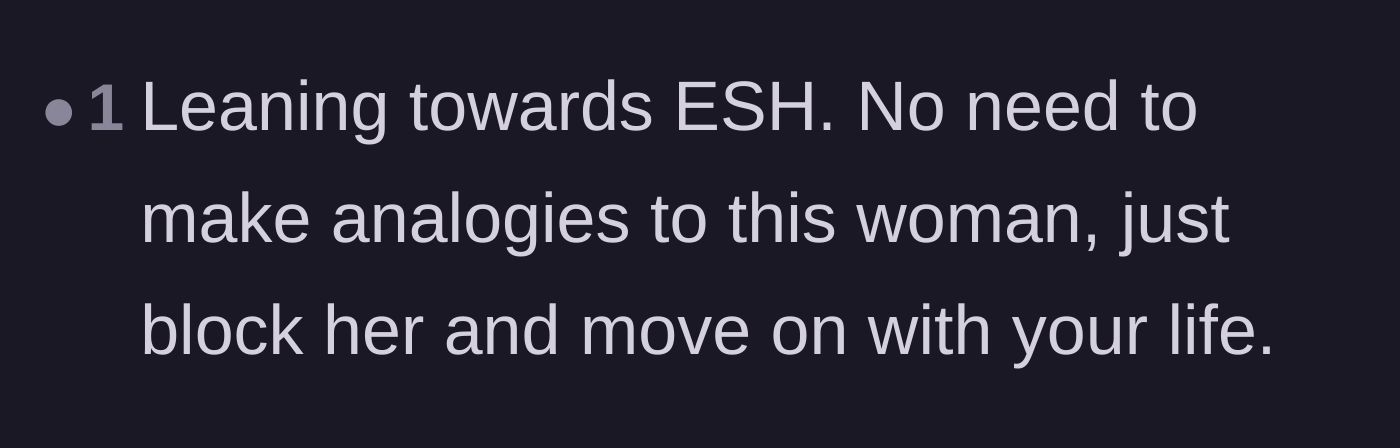 Comment thread 5 - Advice suggesting the main character should have just walked away instead of engaging.