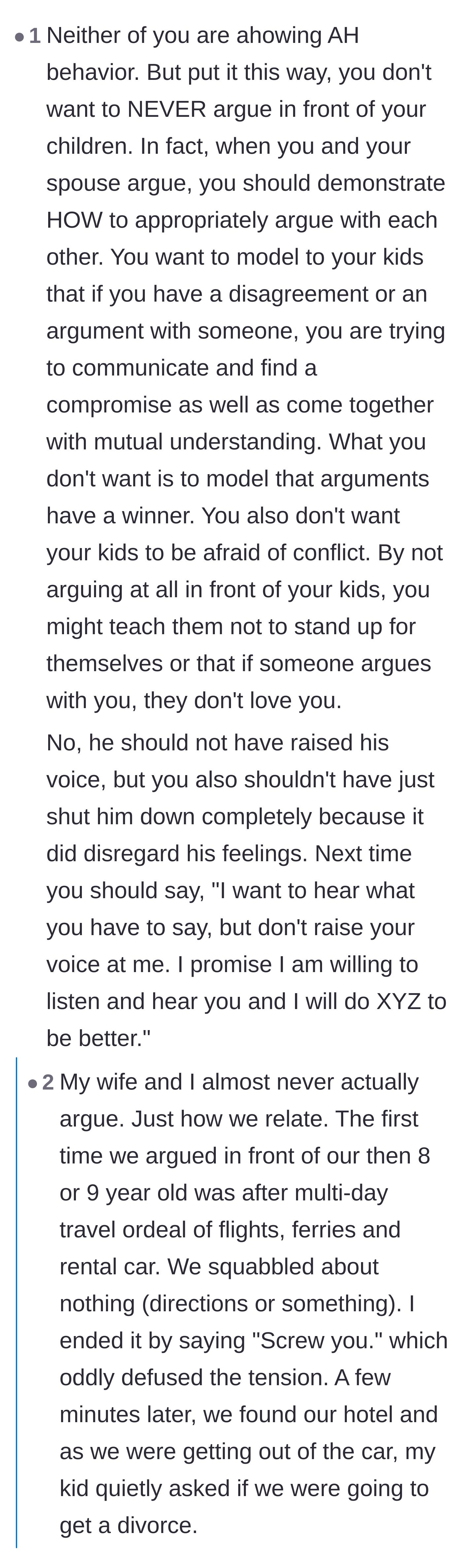 Comment thread 4 - Personal anecdotes revealing how completely hiding marital conflict can leave children terrified of normal disagreements.