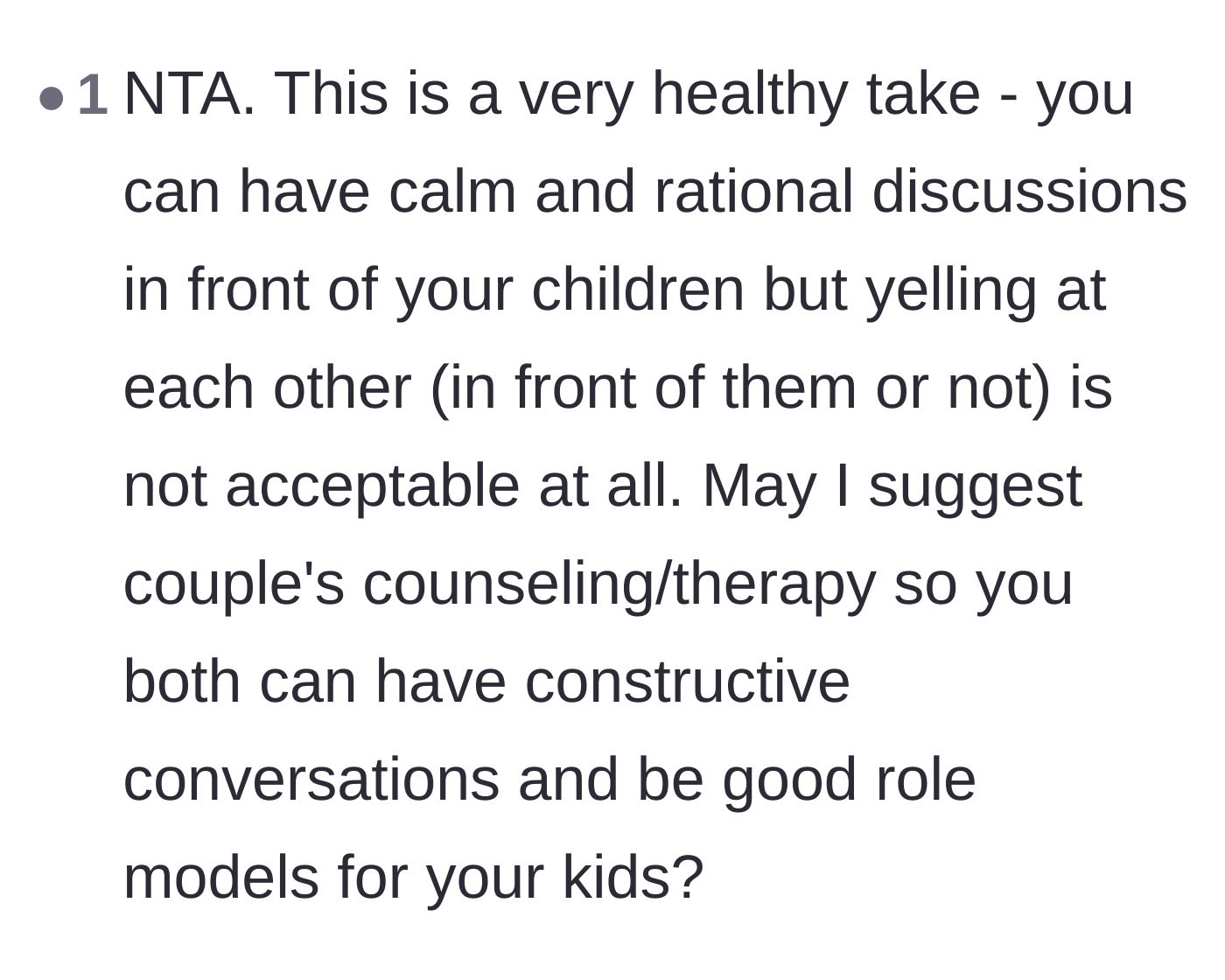 Comment thread 6 - A straightforward validation of the author's boundary, paired with a recommendation for couples counseling.