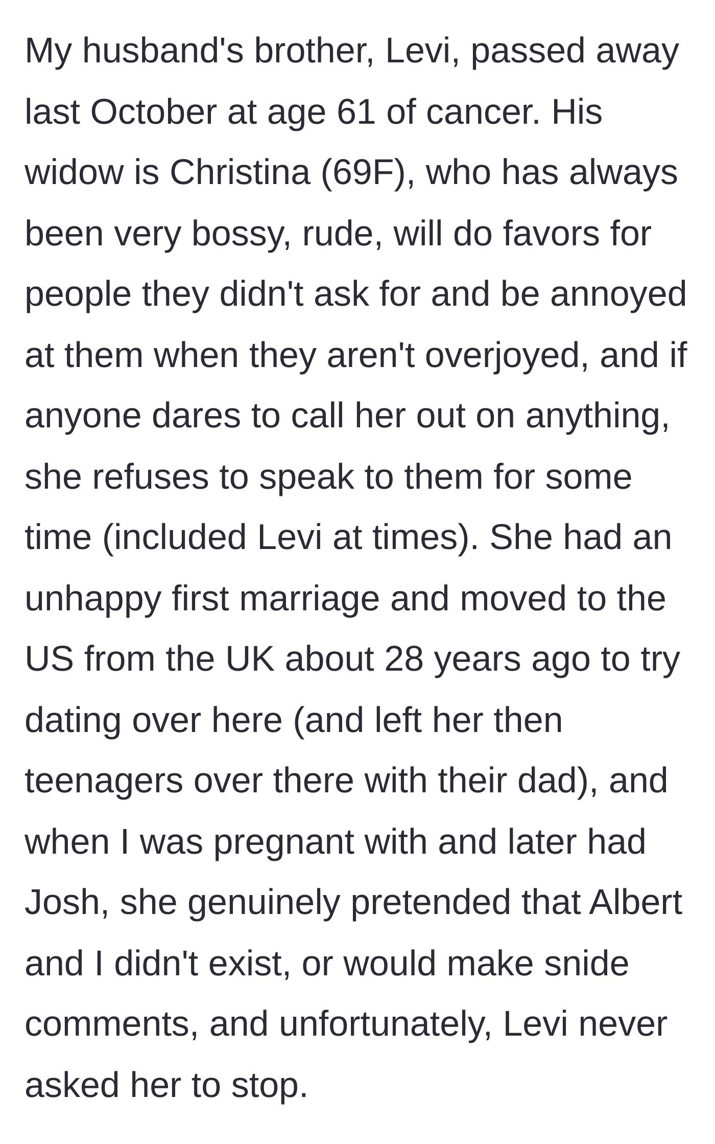 Story part 2 - The backstory of the rude, demanding sister-in-law and her history of bad behavior.