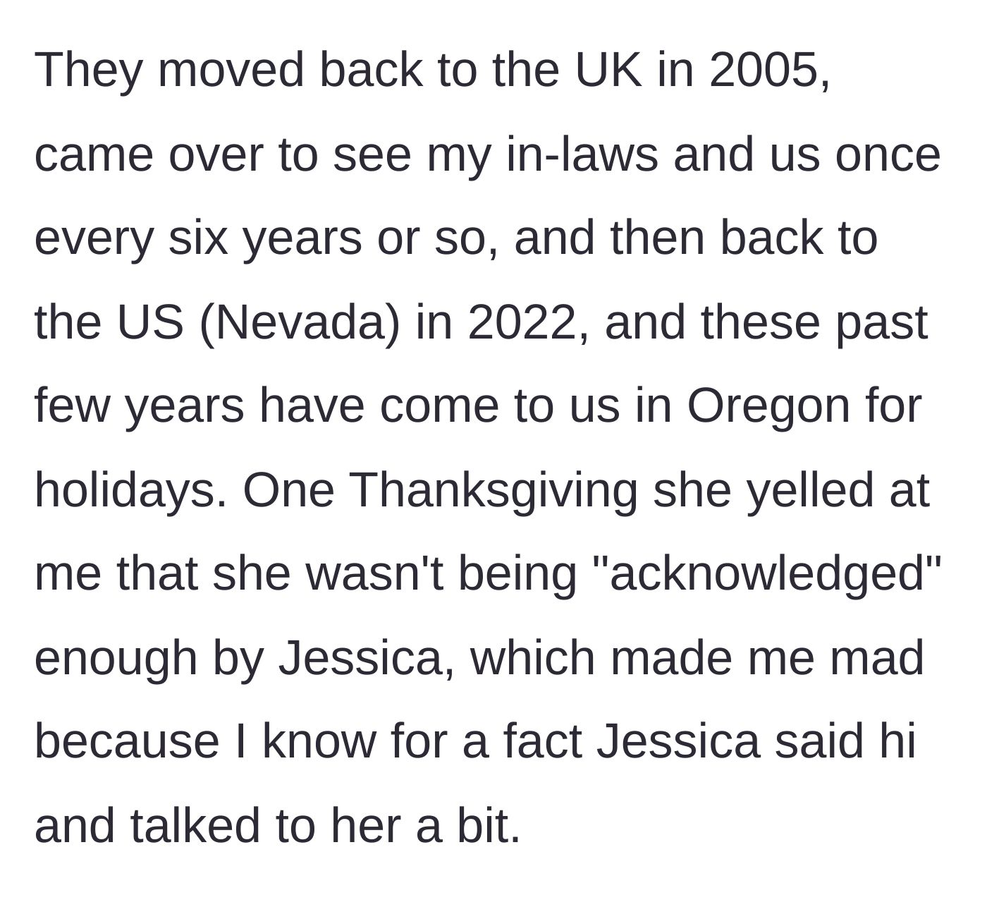 Story part 3 - A Thanksgiving incident where the sister-in-law falsely accuses the niece of ignoring her.