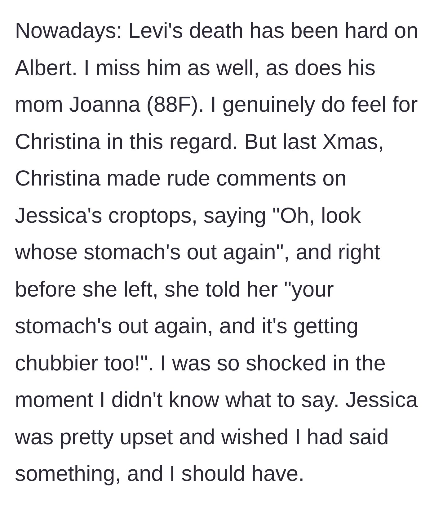 Story part 4 - The sister-in-law cruelly body-shames the daughter at Christmas, leaving the mother paralyzed.