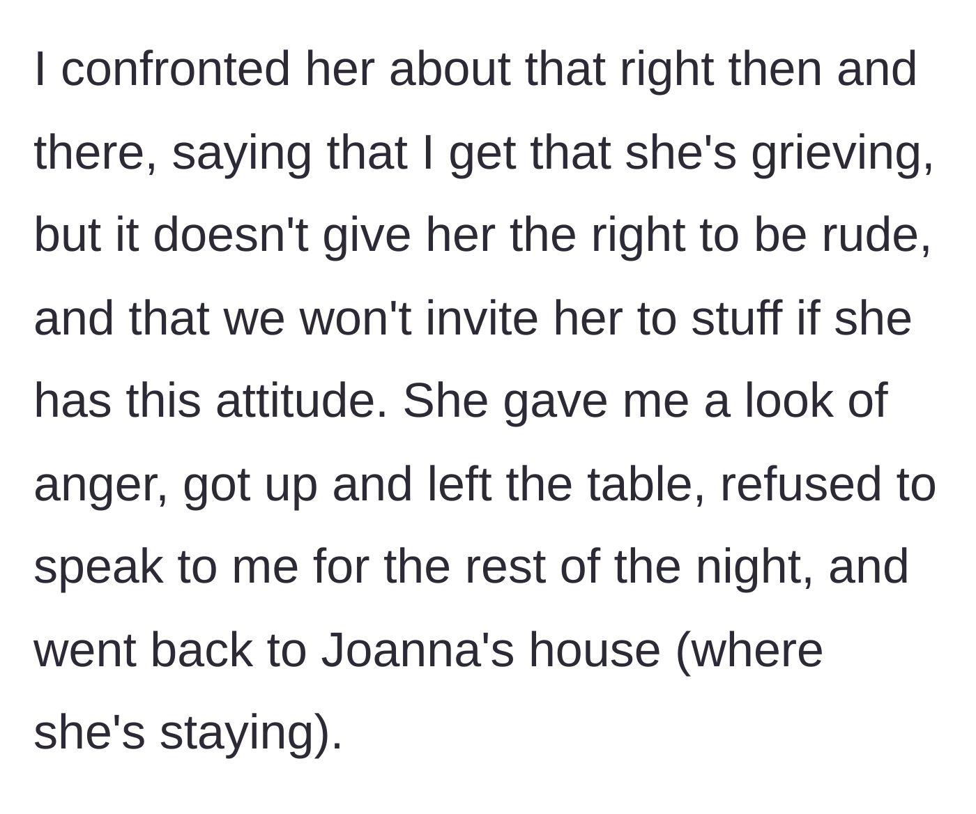 Story part 6 - The mother finally confronts the sister-in-law, who gives the silent treatment and flees.