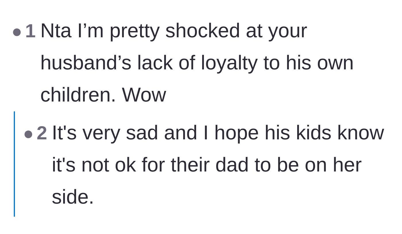 Comment thread 4 - Criticism of the husband for prioritizing his late brother's wife over his own daughter.