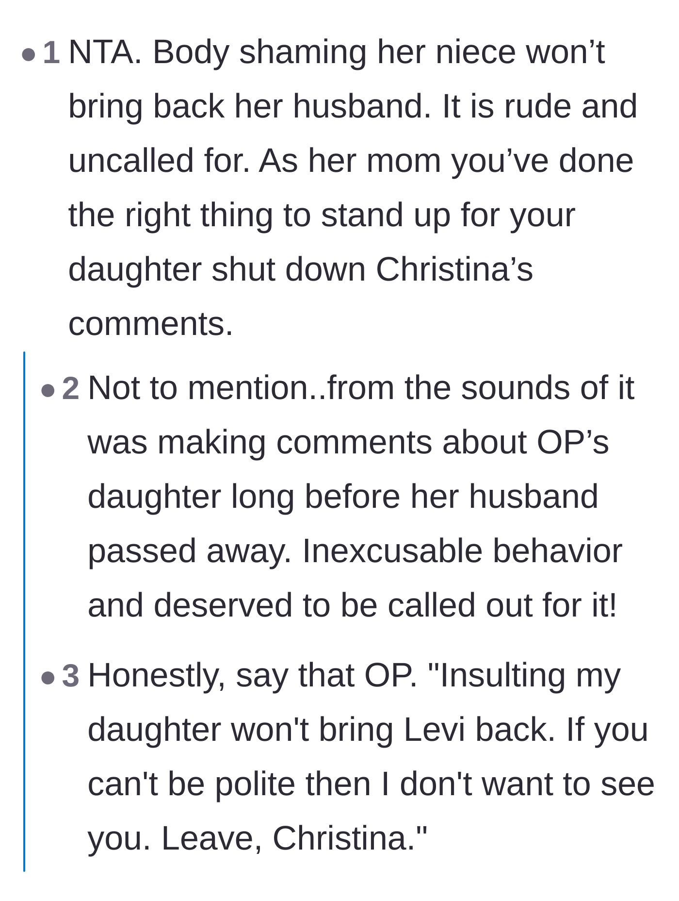 Comment thread 6 - A blunt reminder that insulting the daughter will not resurrect the husband.