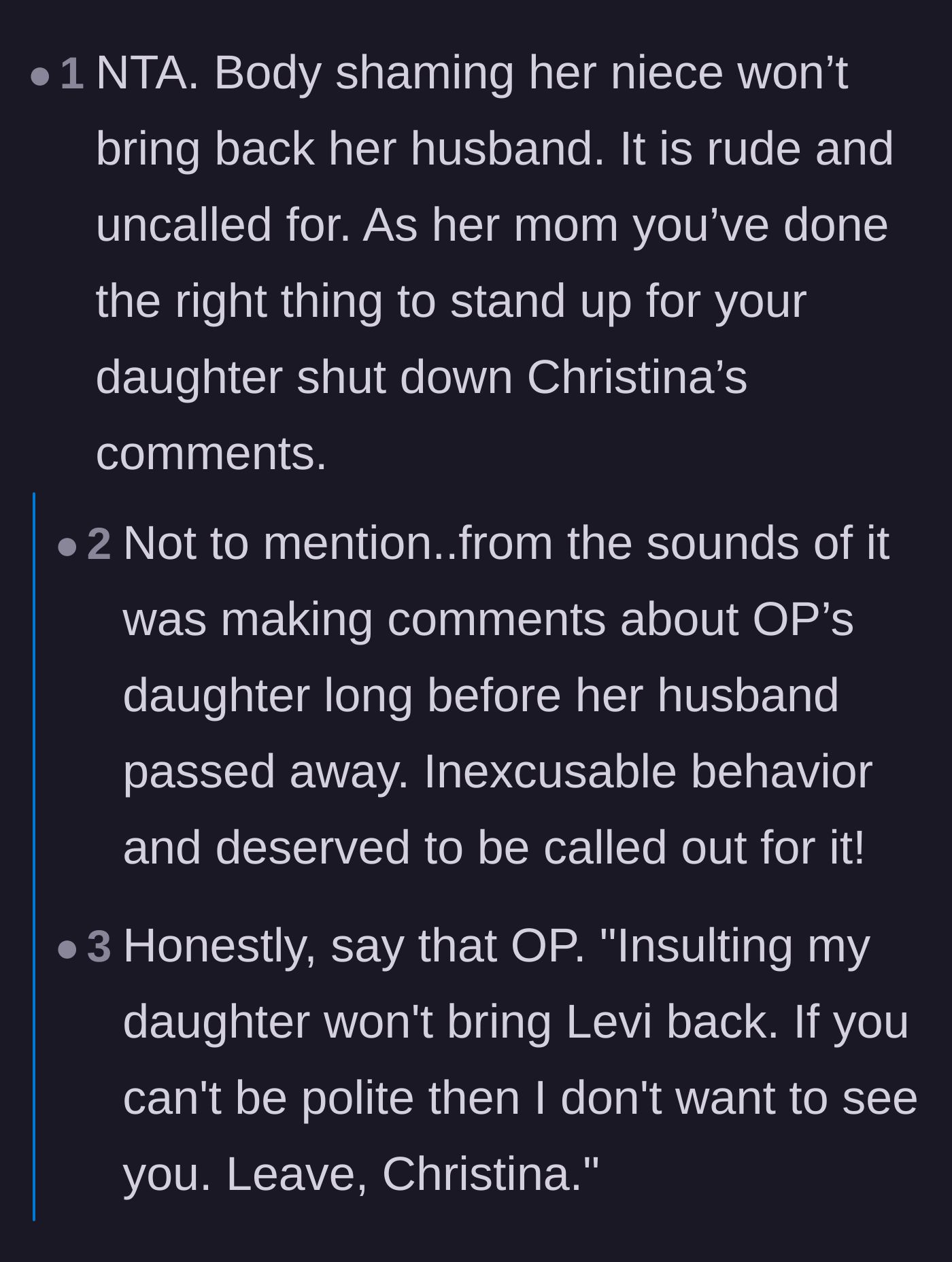 Comment thread 6 - A blunt reminder that insulting the daughter will not resurrect the husband.