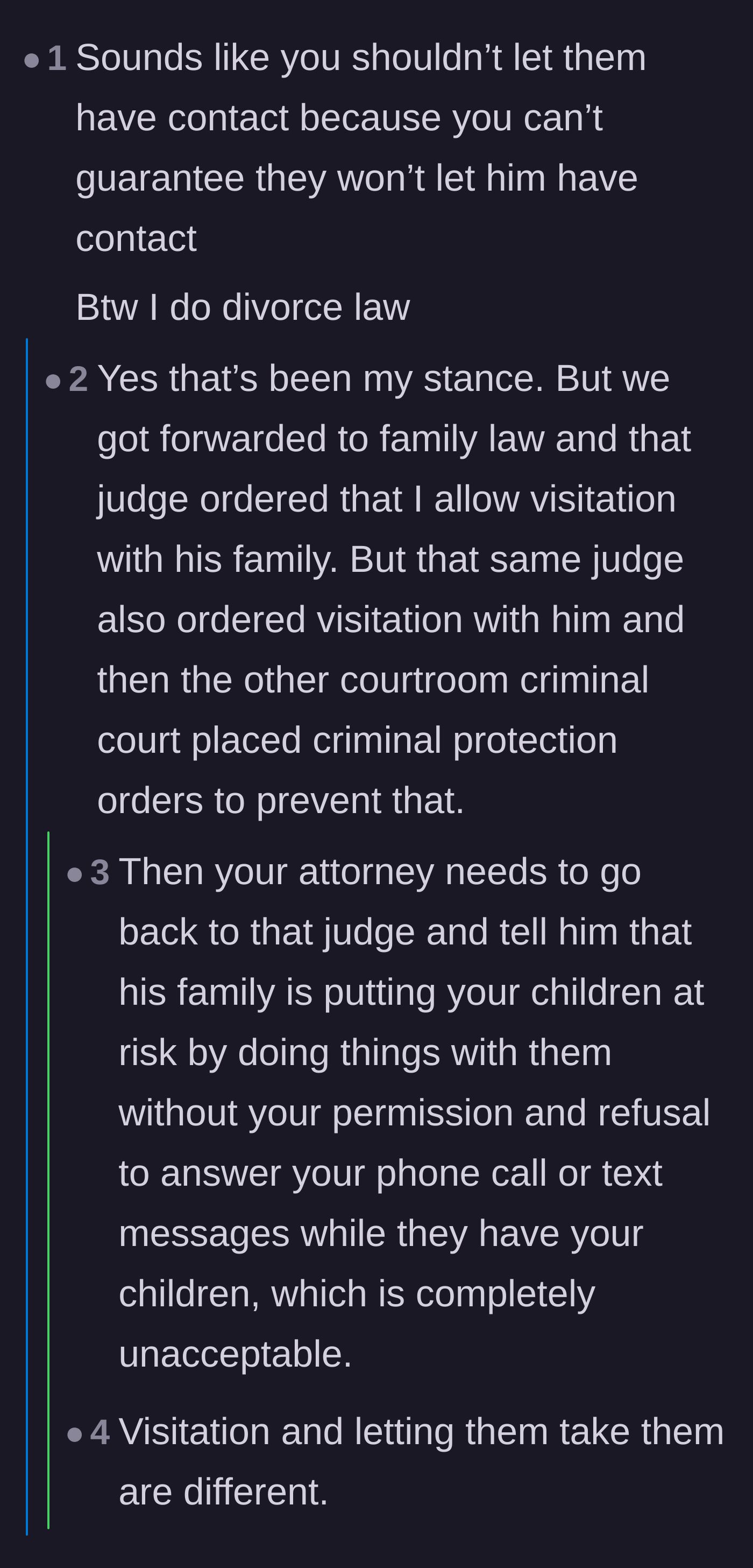 Comment thread 1 - Readers and legal professionals urge the mother to take her evidence back to court to revise the visitation order.