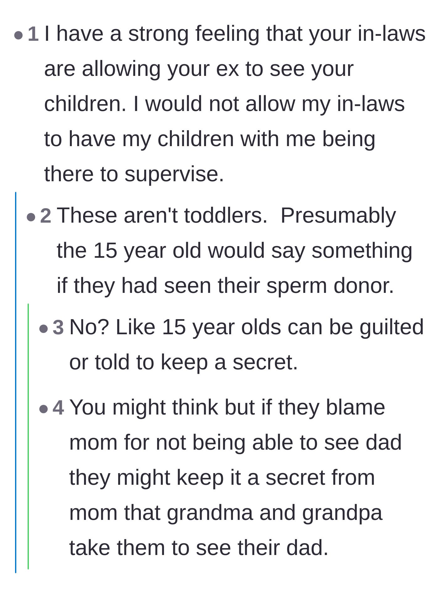 Comment thread 3 - Readers suspect the in-laws are blocking the mother's number to secretly facilitate contact with the banned ex-husband.