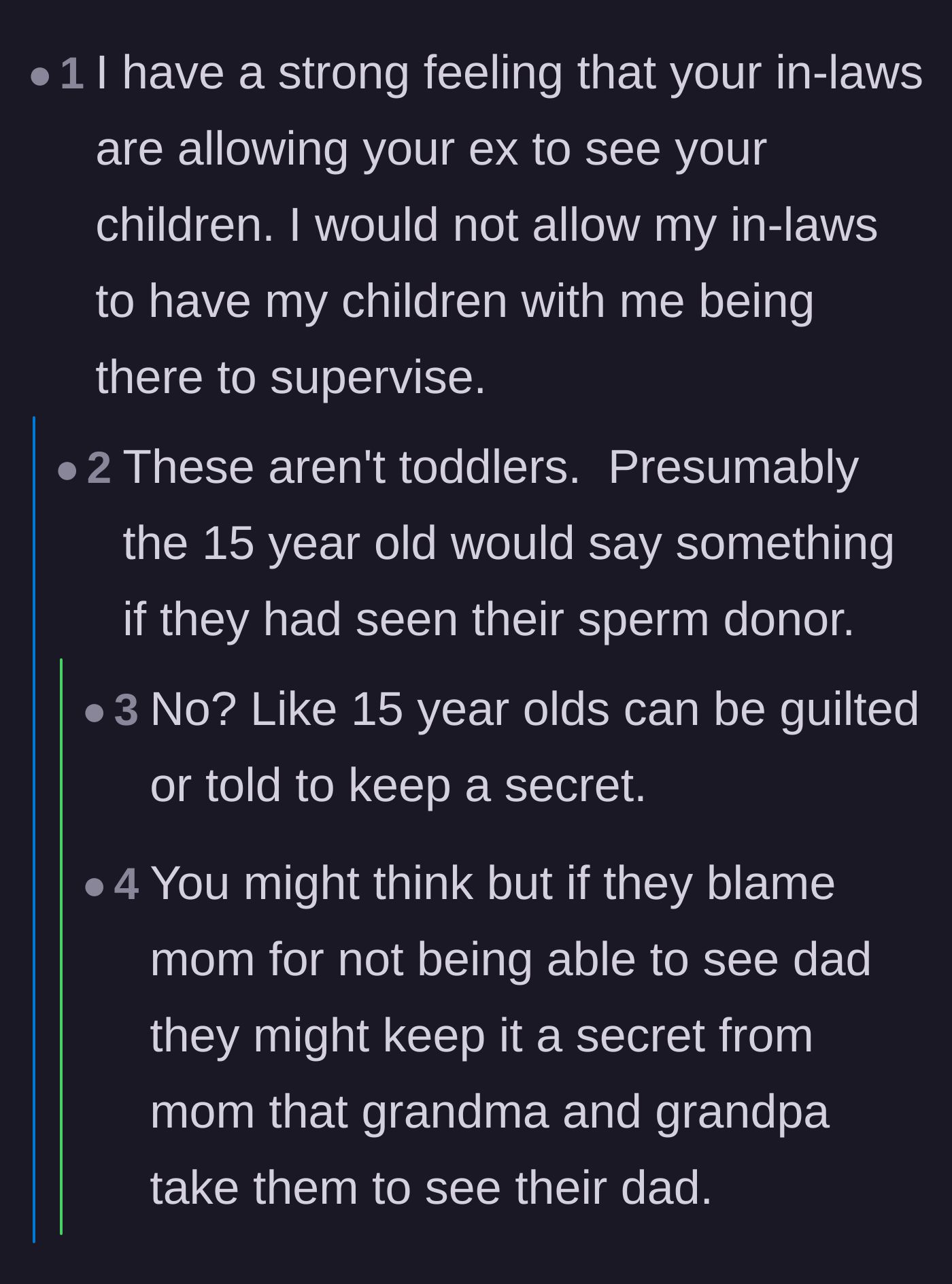 Comment thread 3 - Readers suspect the in-laws are blocking the mother's number to secretly facilitate contact with the banned ex-husband.