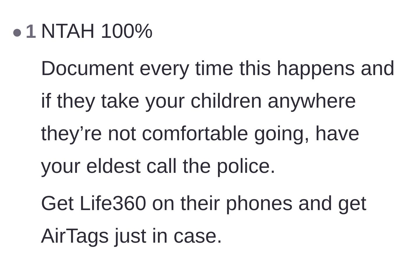 Comment thread 4 - Advice on using tracking apps like Life360 and AirTags to monitor the children's location.
