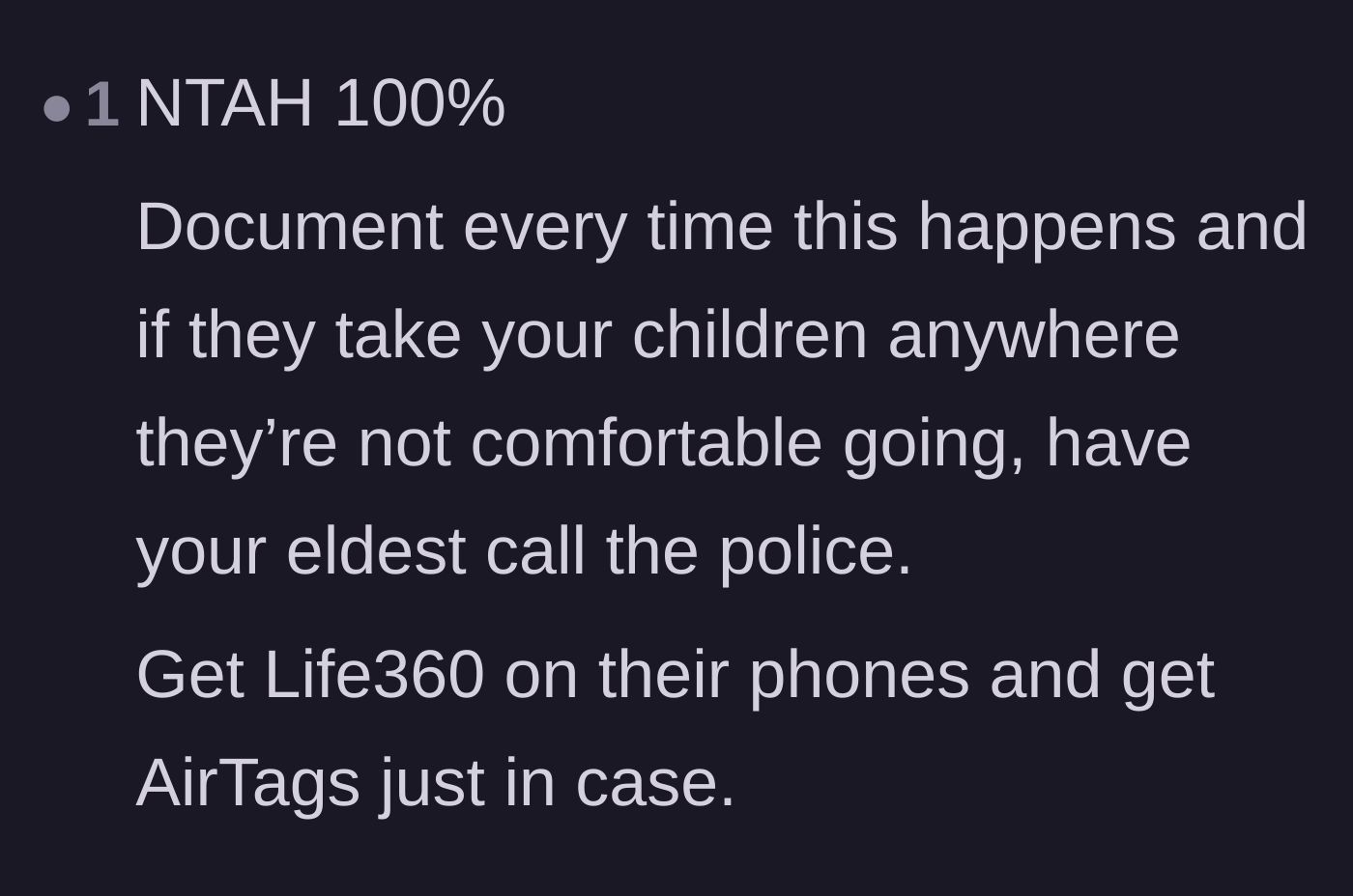 Comment thread 4 - Advice on using tracking apps like Life360 and AirTags to monitor the children's location.