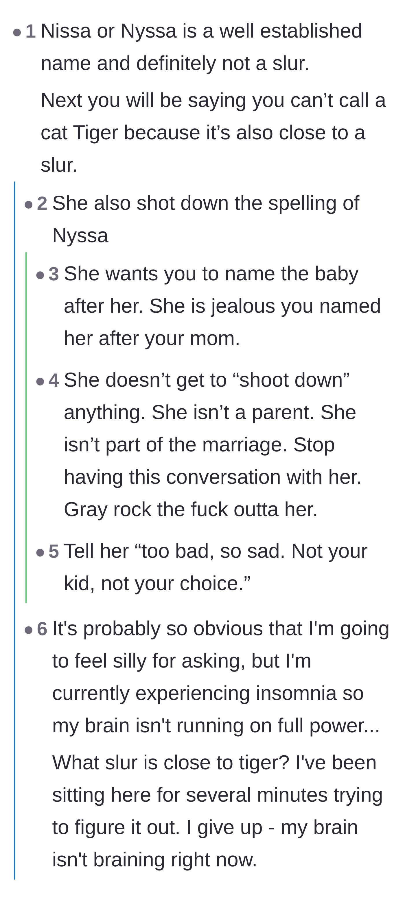 Comment thread 5 - Readers deduce that the mother-in-law is actually just intensely jealous that the baby wasn't named after her.