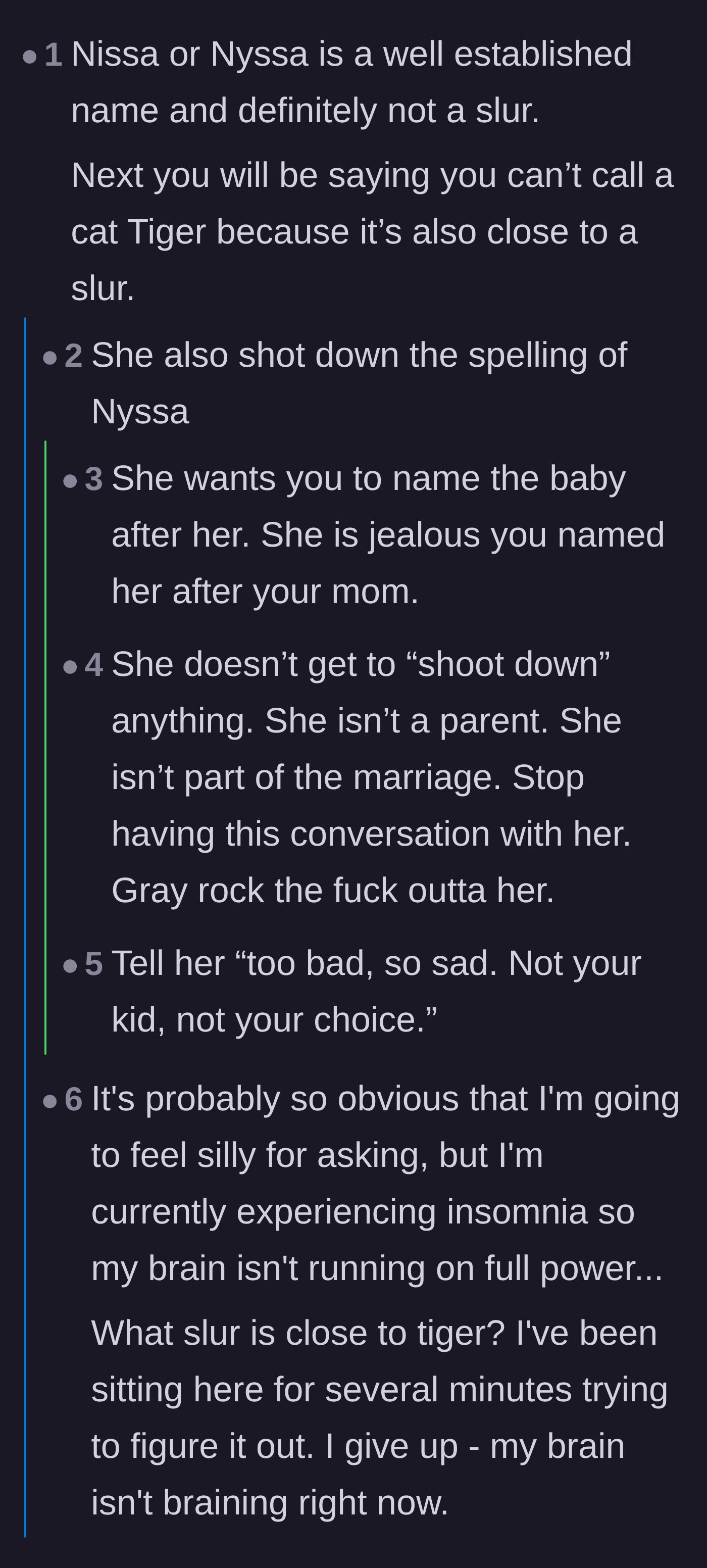 Comment thread 5 - Readers deduce that the mother-in-law is actually just intensely jealous that the baby wasn't named after her.