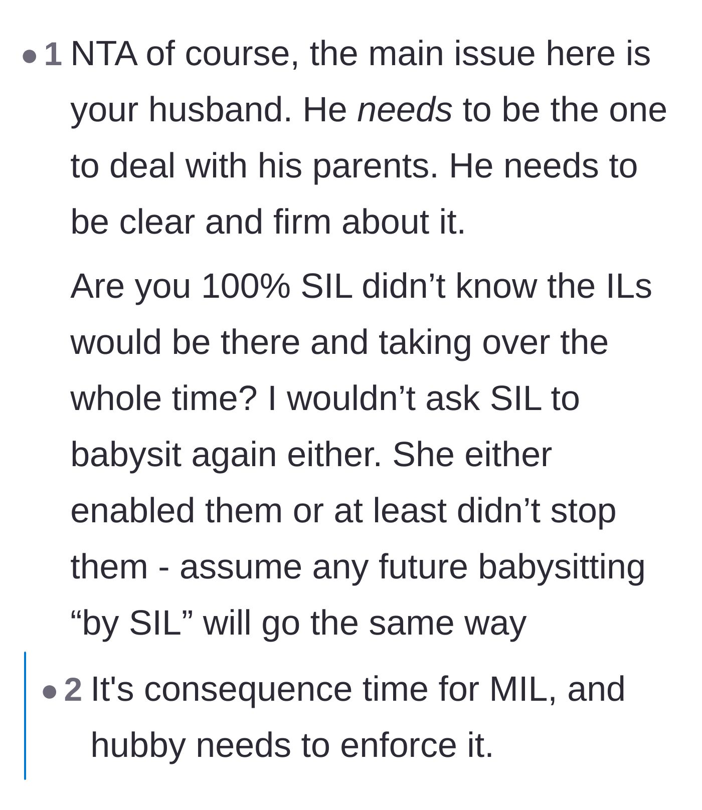 Comment thread 3 - Questioning the sister-in-law's complicity and the husband's lack of action