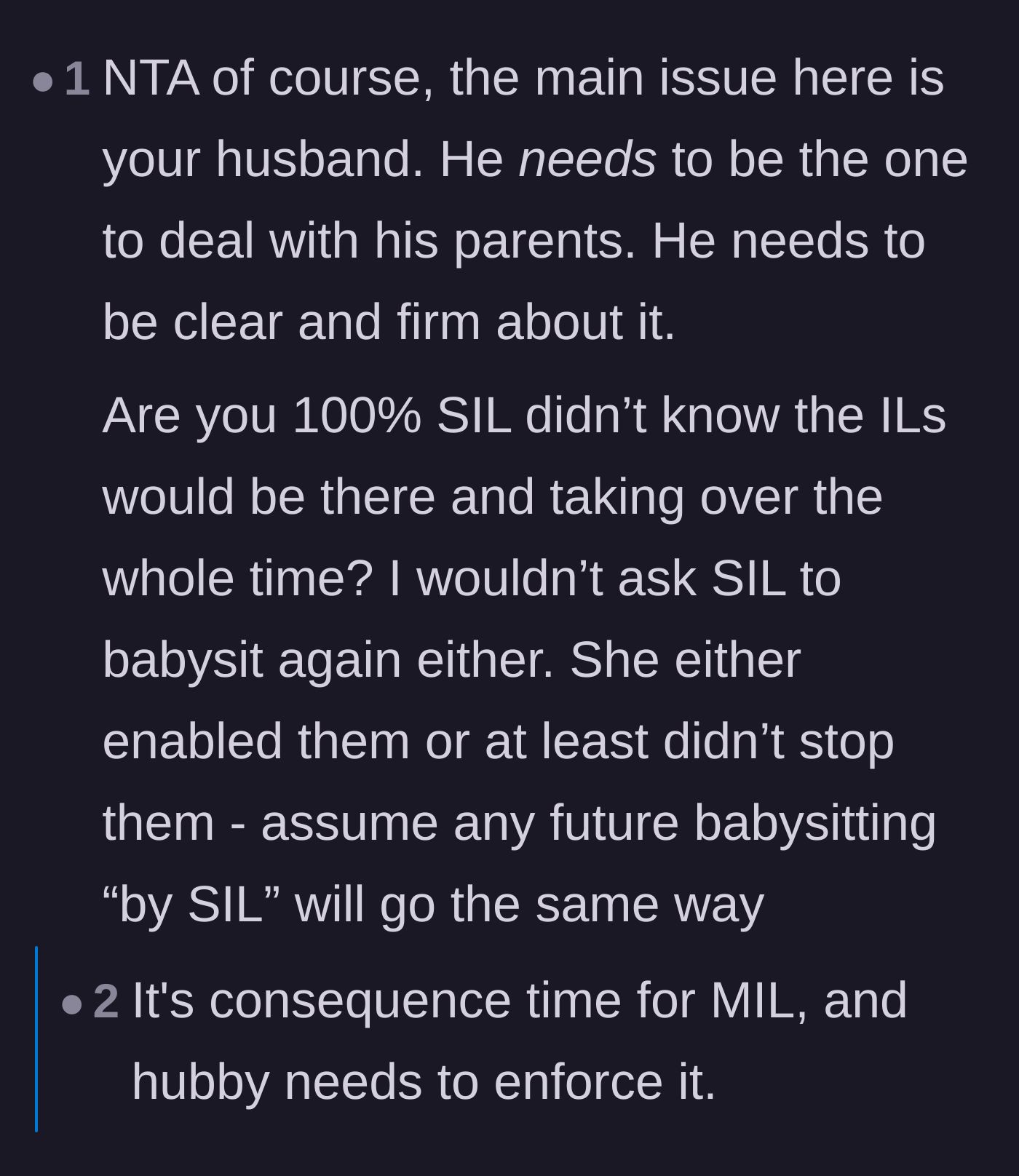 Comment thread 3 - Questioning the sister-in-law's complicity and the husband's lack of action