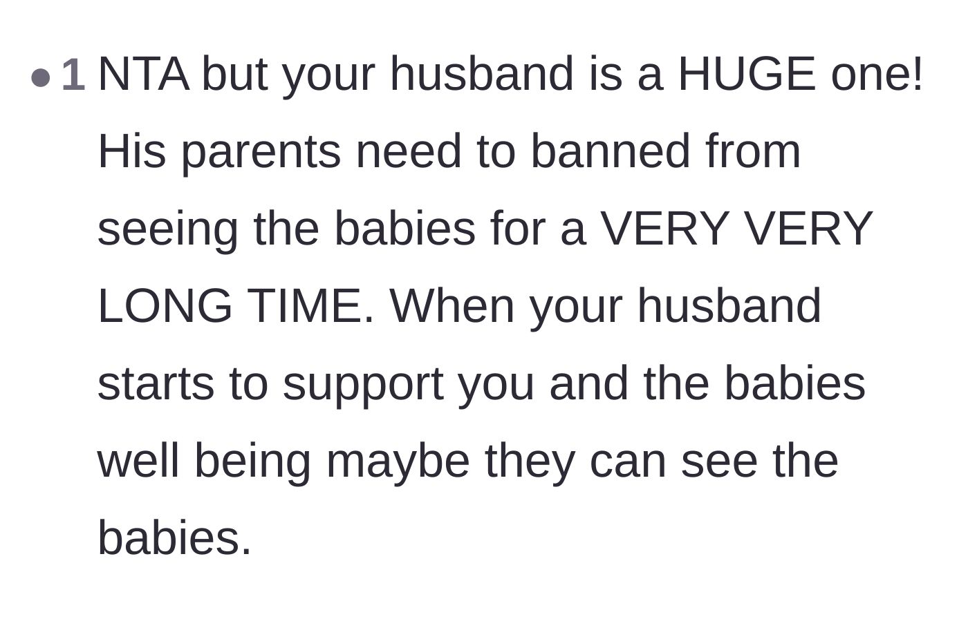 Comment thread 5 - Criticizing the husband's lack of support and suggesting a ban on the in-laws