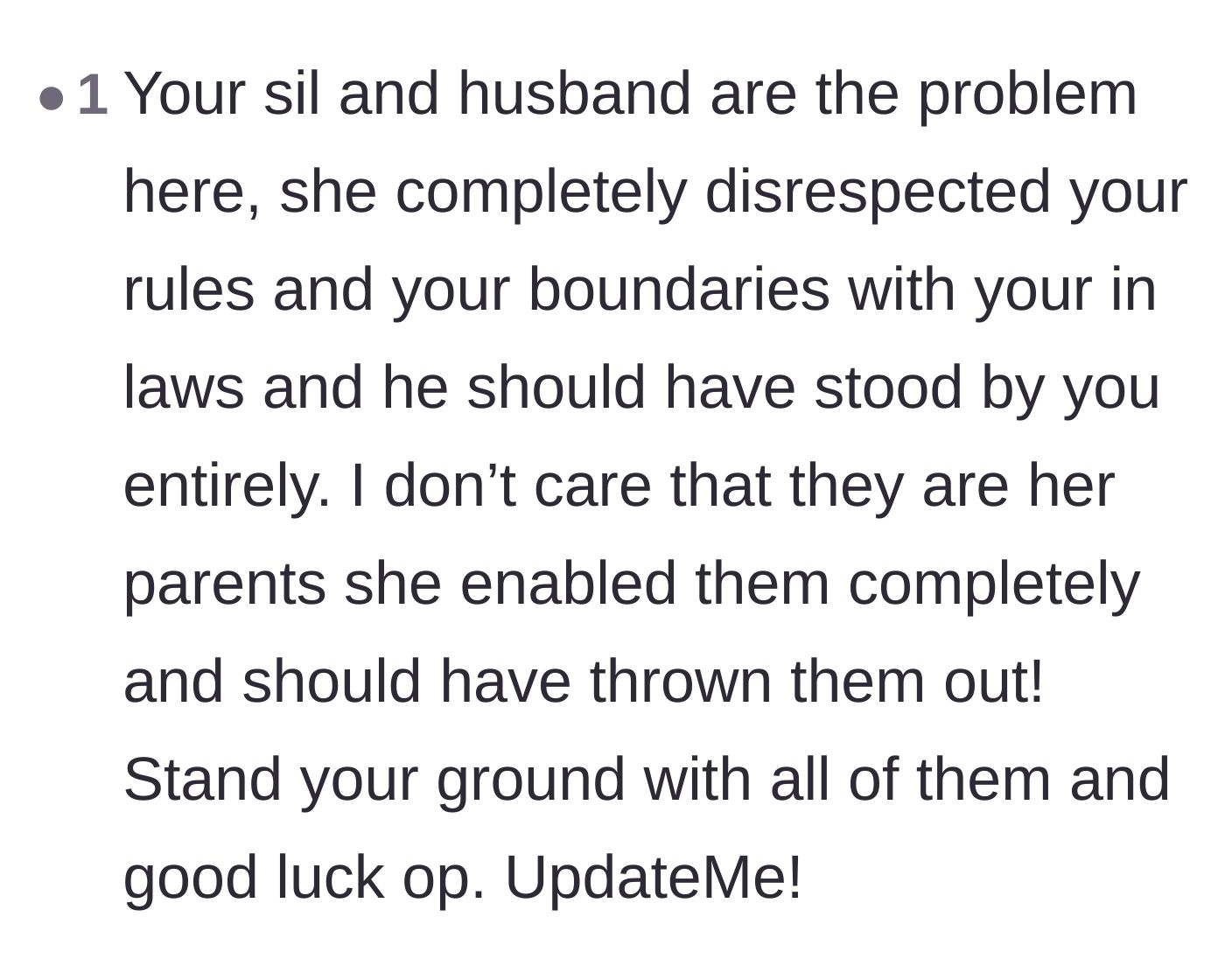 Comment thread 6 - Placing the blame on the enabling husband and sister-in-law