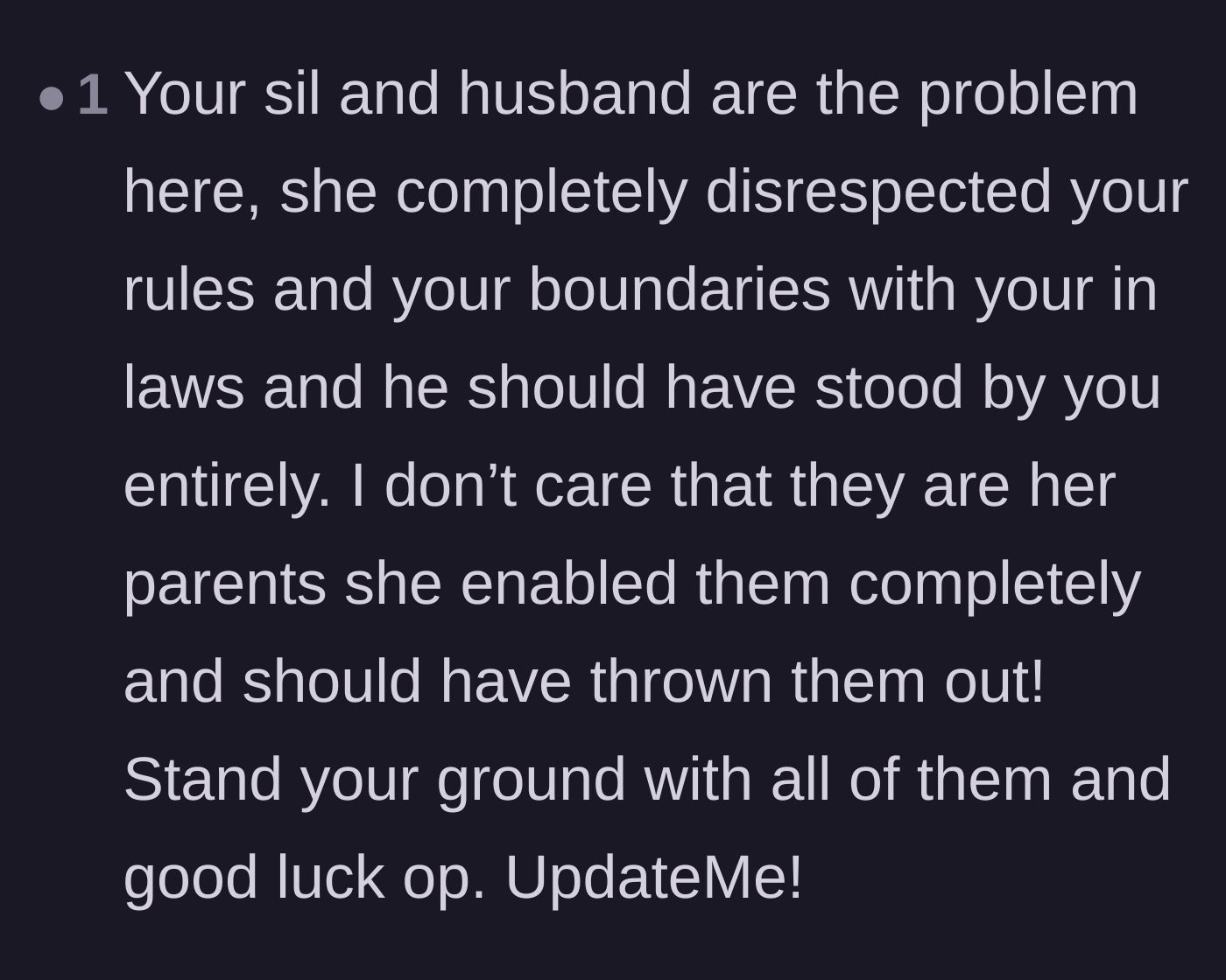 Comment thread 6 - Placing the blame on the enabling husband and sister-in-law