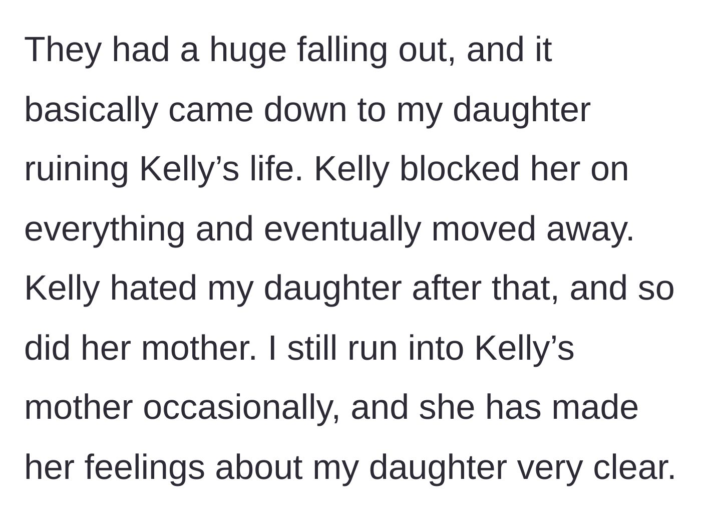 Story part 4 - A mother running into her daughter's former friend's angry mother.