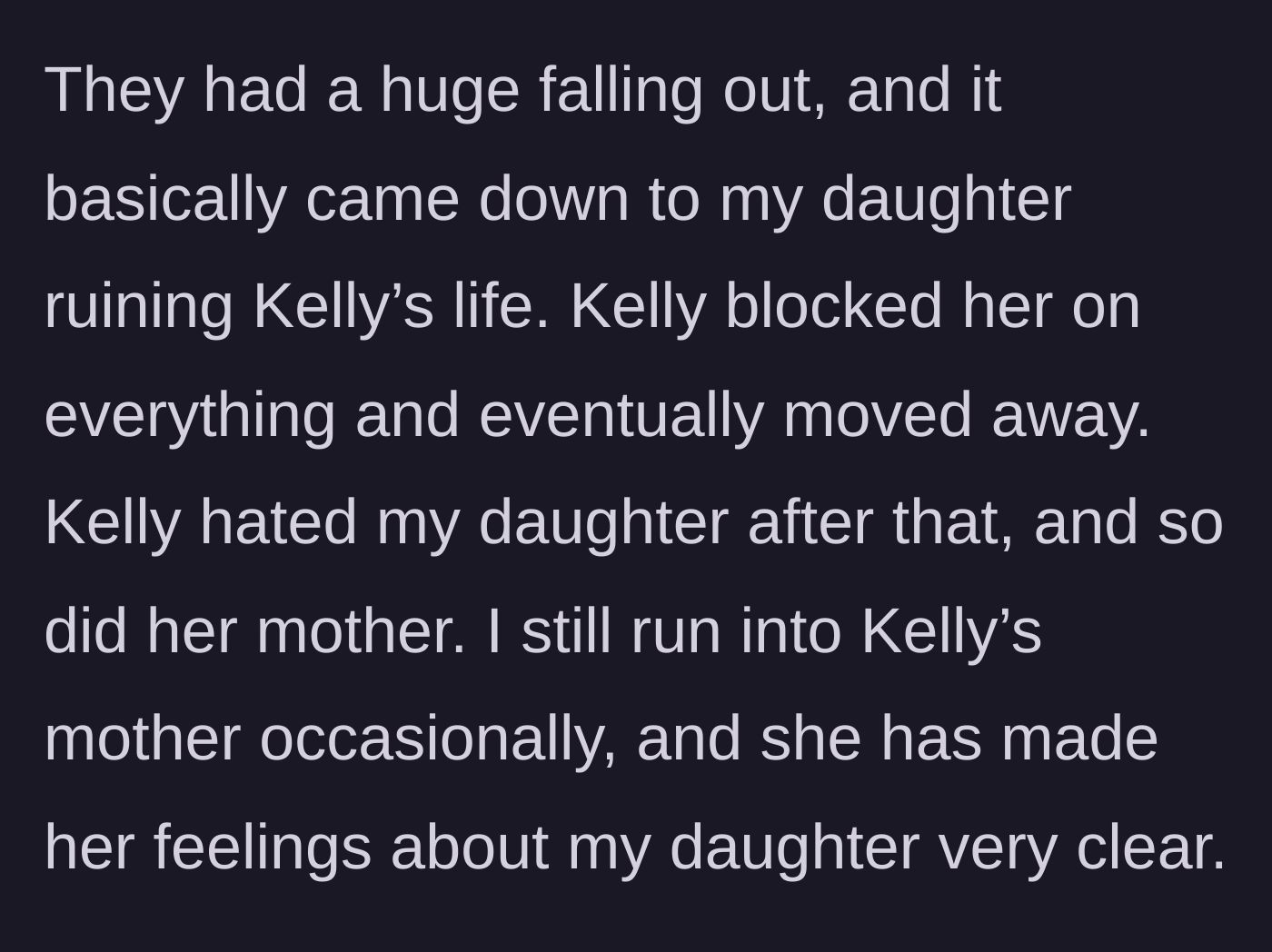 Story part 4 - A mother running into her daughter's former friend's angry mother.