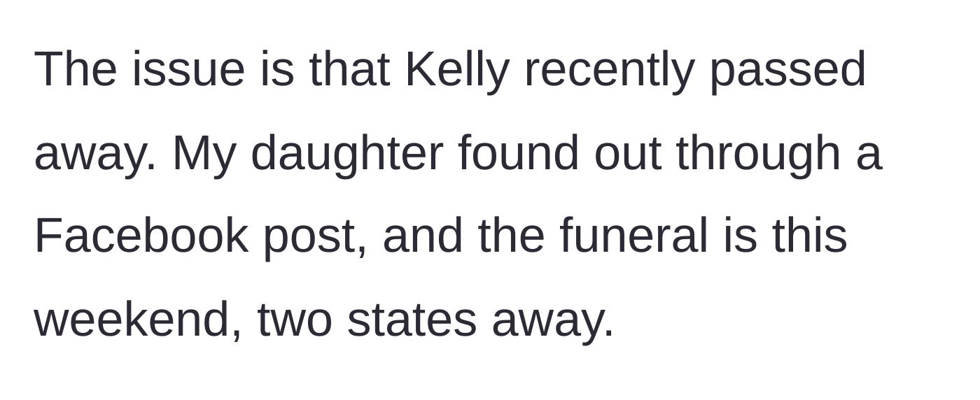 Story part 5 - A tragic Facebook post announcing a young woman's passing.