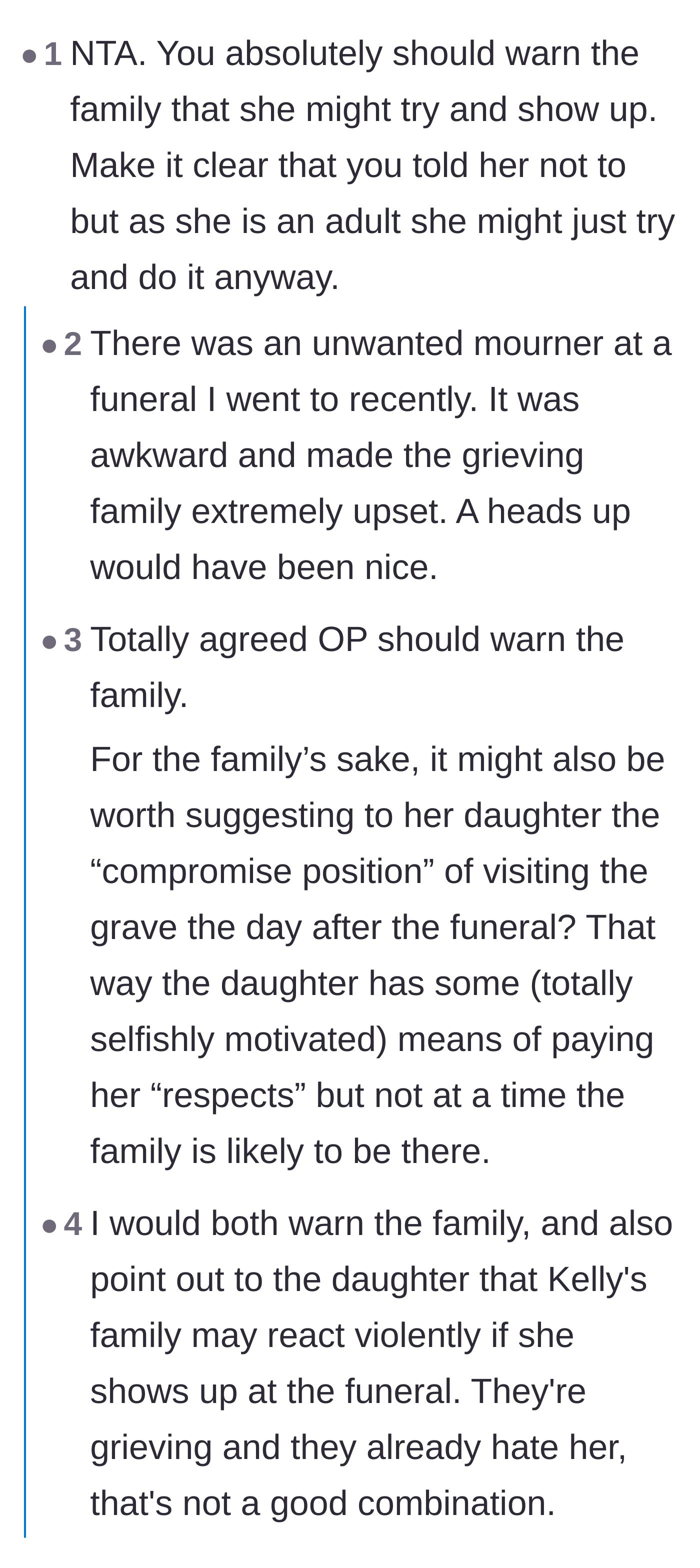 Comment thread 4 - People sharing personal stories of having to physically block unwanted mourners from attending funerals.