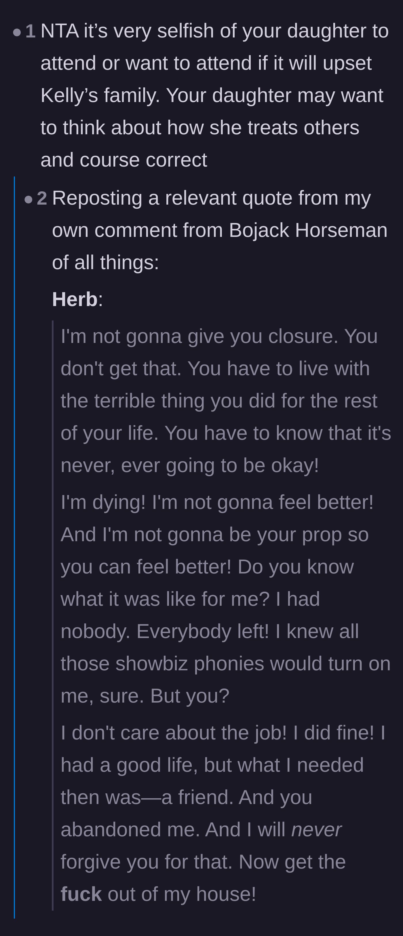 Comment thread 5 - A heartbreaking television quote about refusing to give closure to someone who deeply betrayed you.