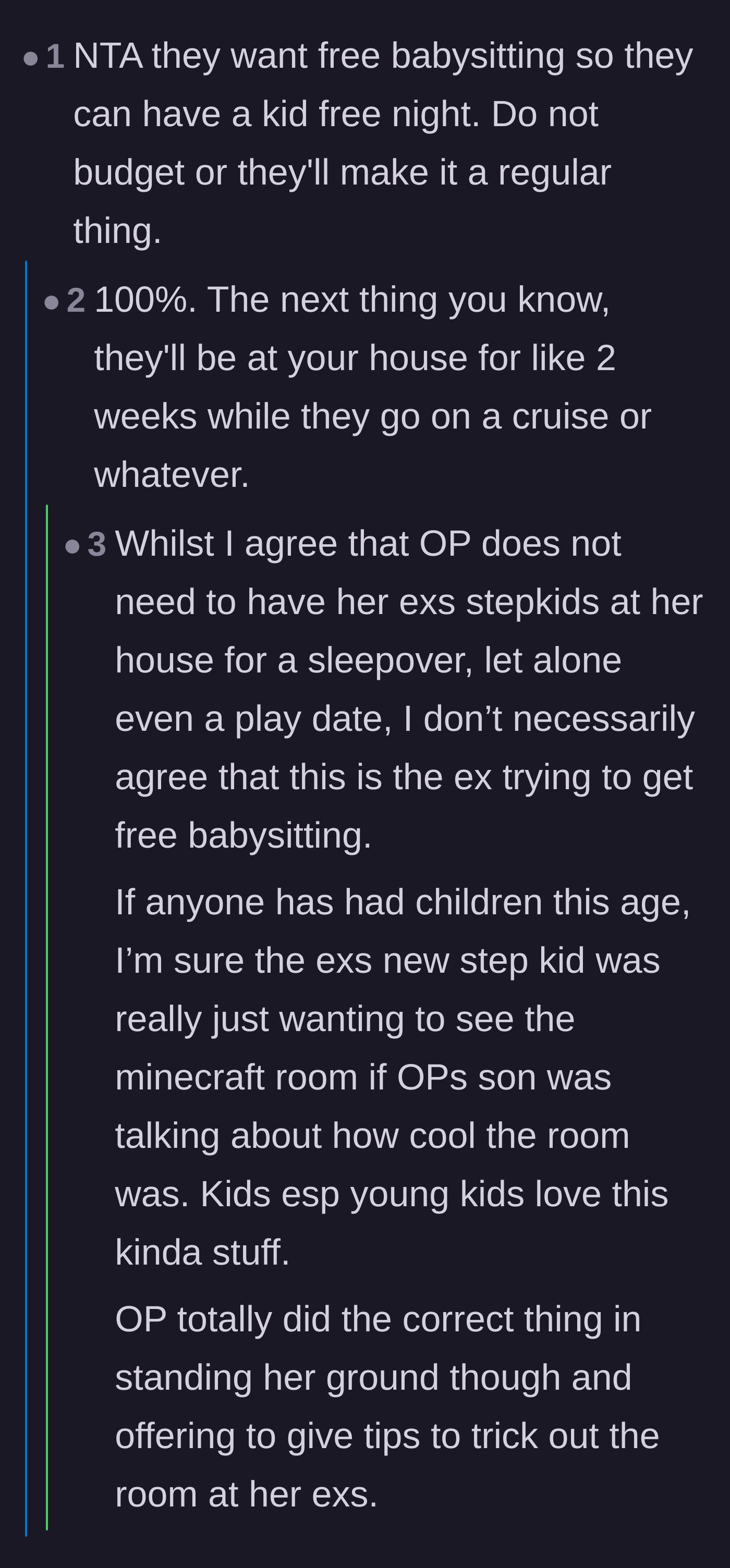Comment thread warning the author that agreeing to this sleepover will inevitably lead to requests for longer, regular babysitting favors