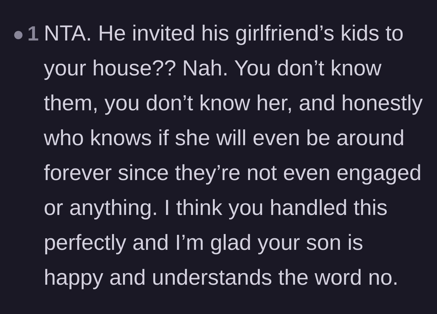Comment thread pointing out the absurdity of the ex inviting his unengaged girlfriend's children to the author's home without her permission
