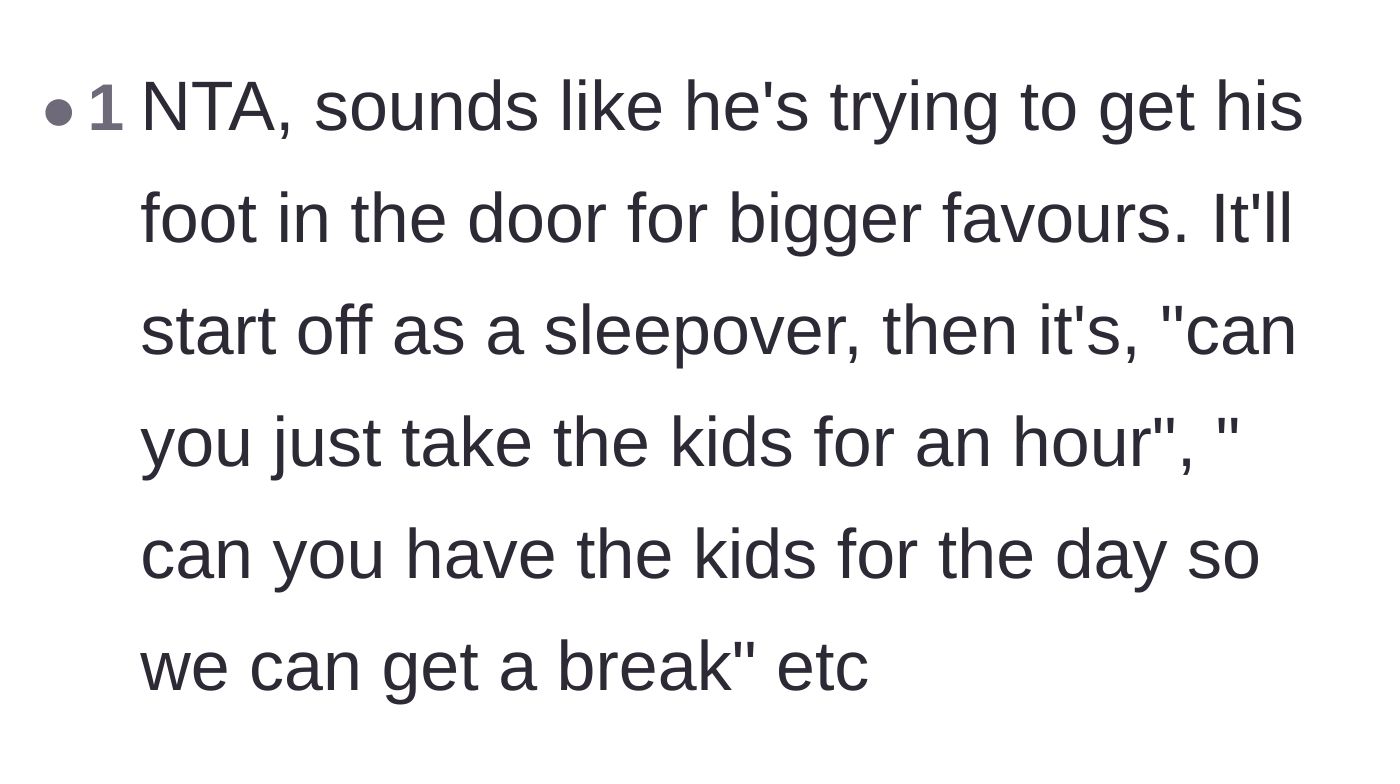 Comment thread suggesting that the sleepover request is just a test to see if the author can be manipulated into taking on bigger babysitting favors later
