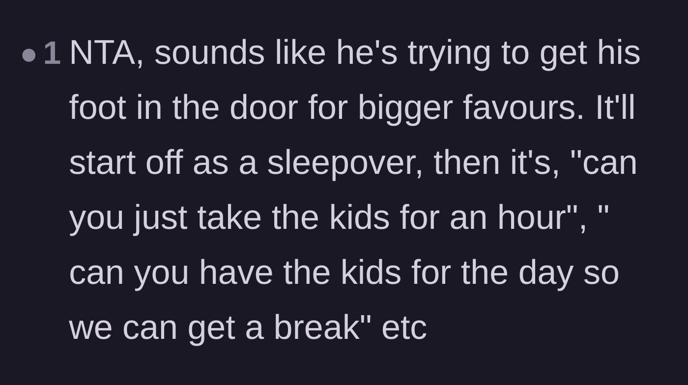 Comment thread suggesting that the sleepover request is just a test to see if the author can be manipulated into taking on bigger babysitting favors later