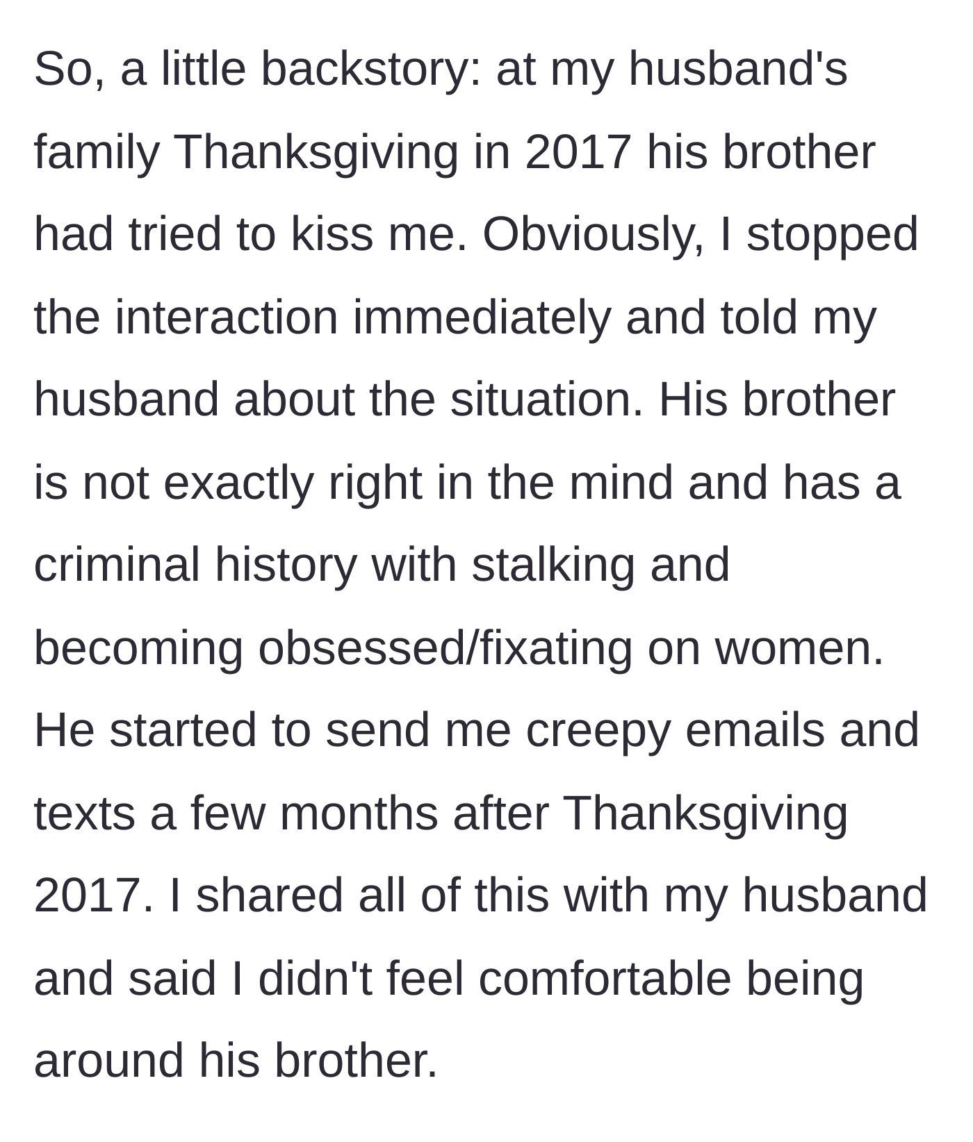 Story part 1 - Thanksgiving 2017 incident where the brother-in-law crosses the line
