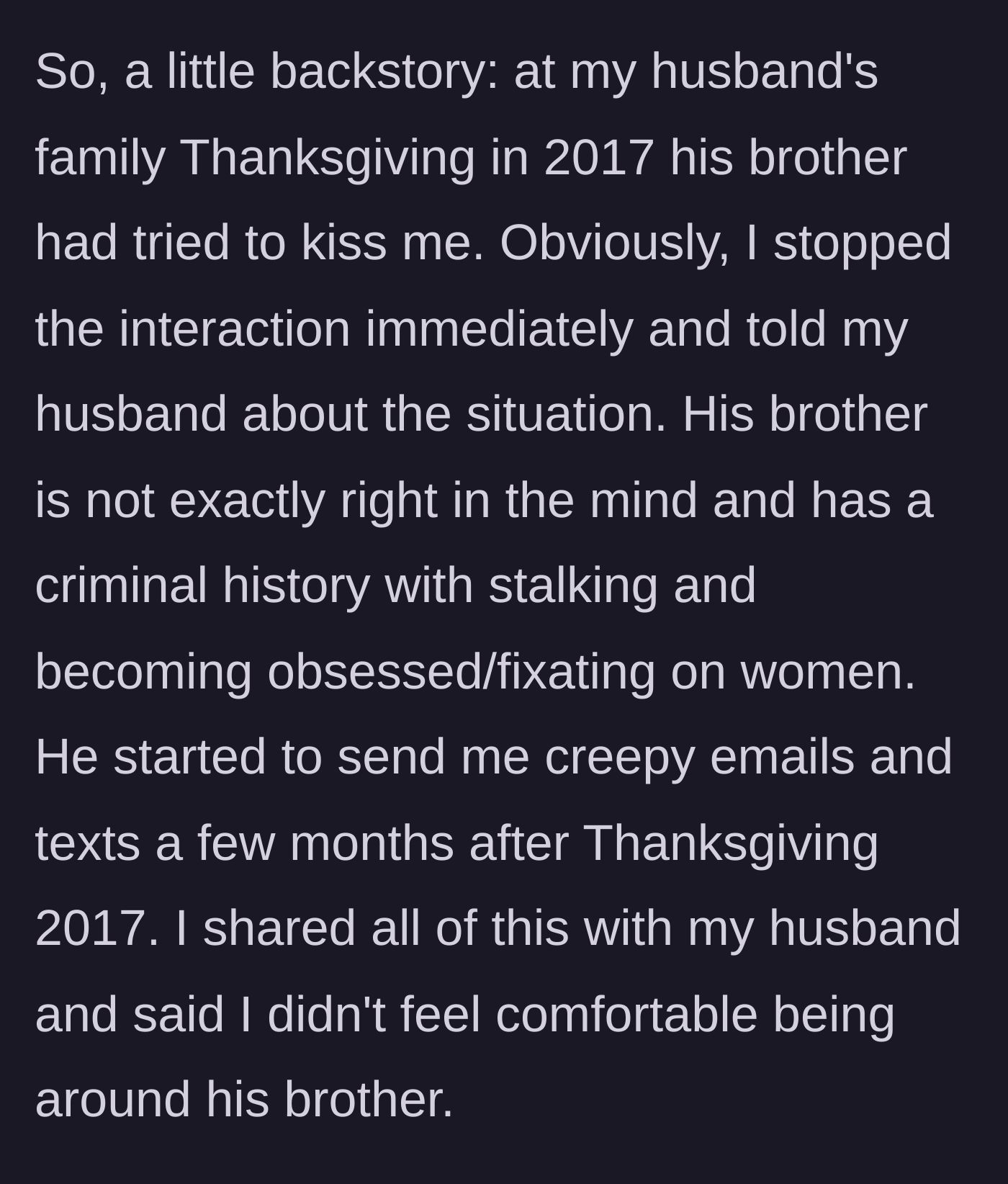 Story part 1 - Thanksgiving 2017 incident where the brother-in-law crosses the line