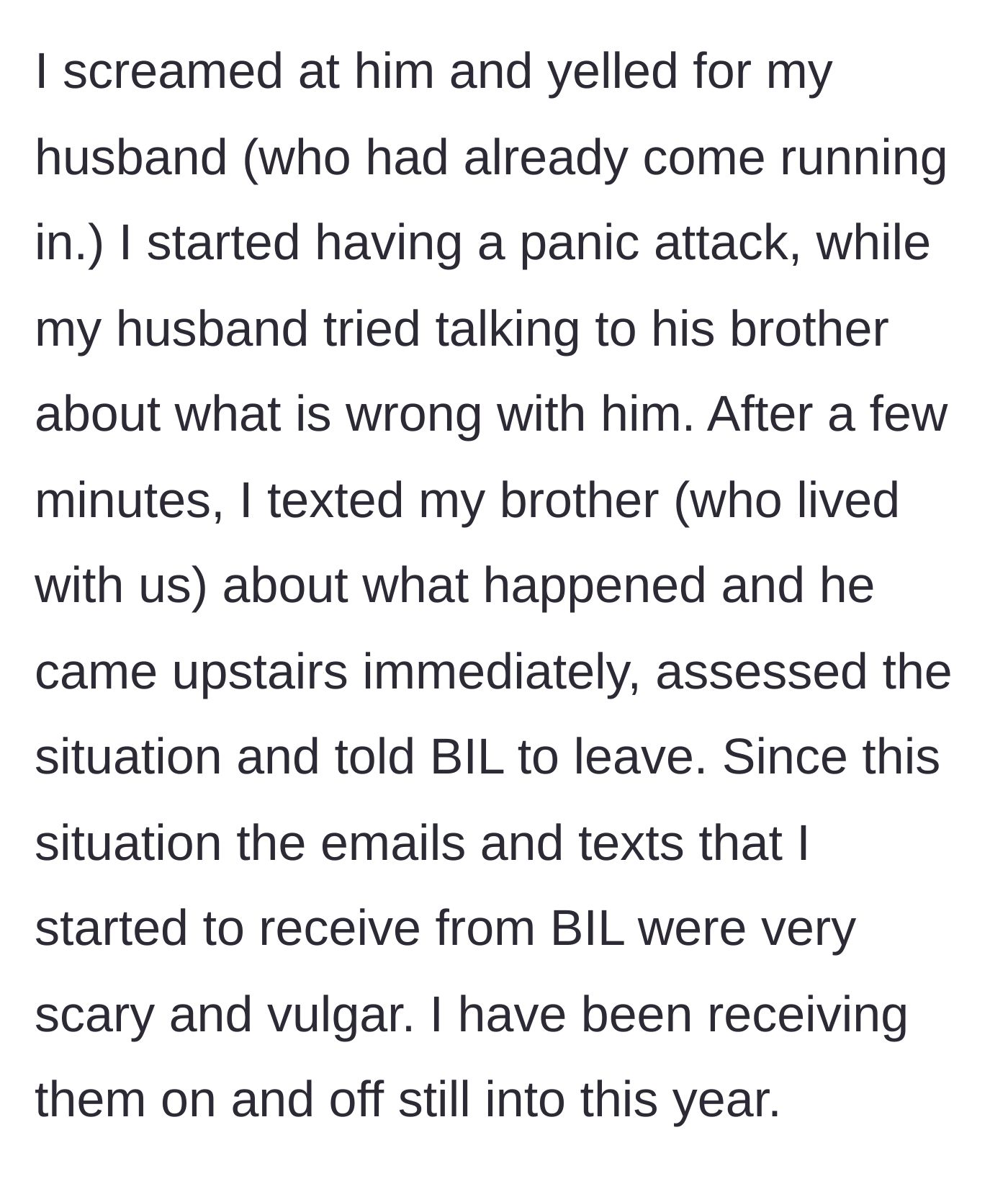 Story part 4 - The panic attack and kicking the brother-in-law out