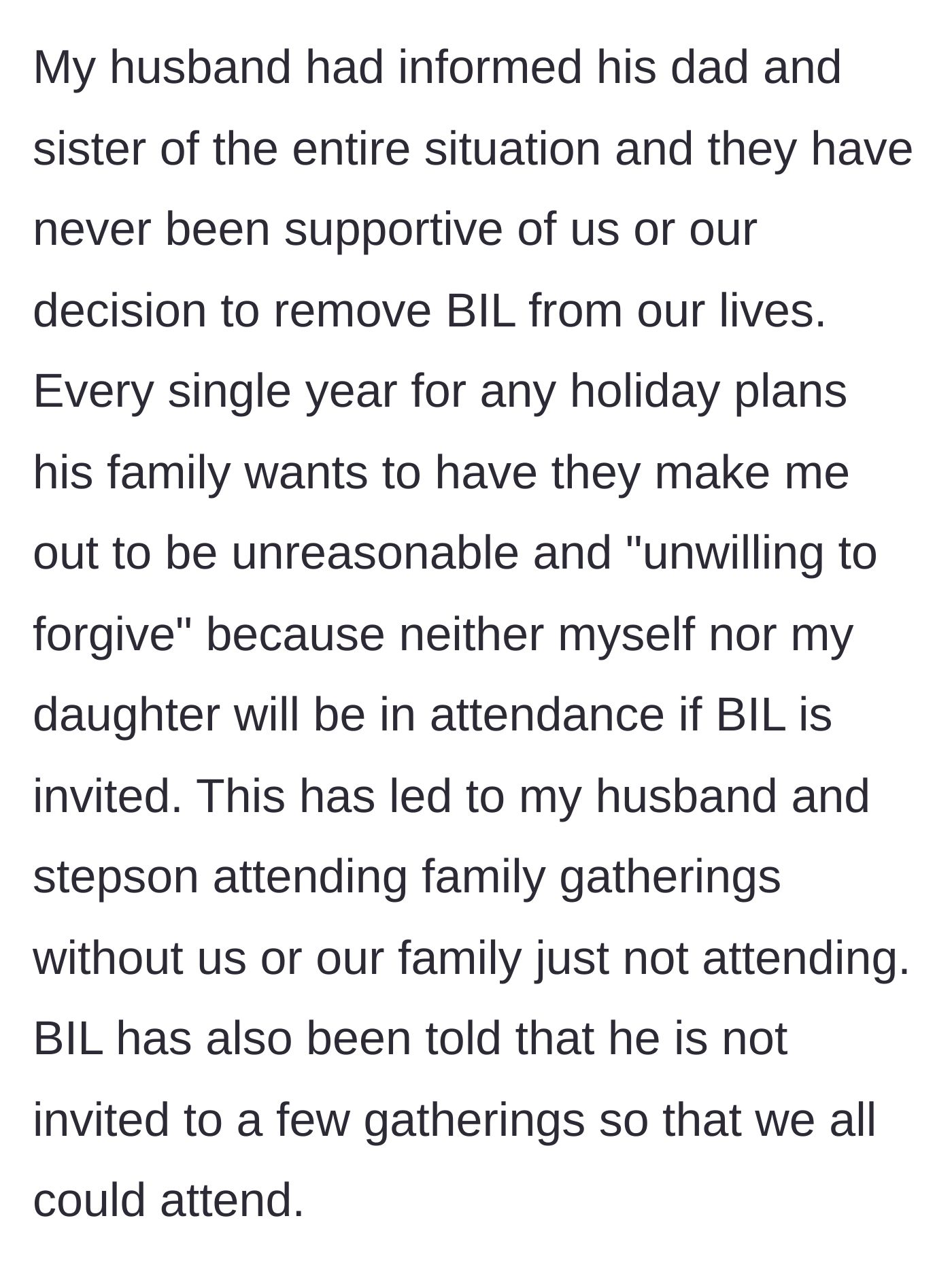 Story part 5 - The in-laws blame the victim and call her unreasonable