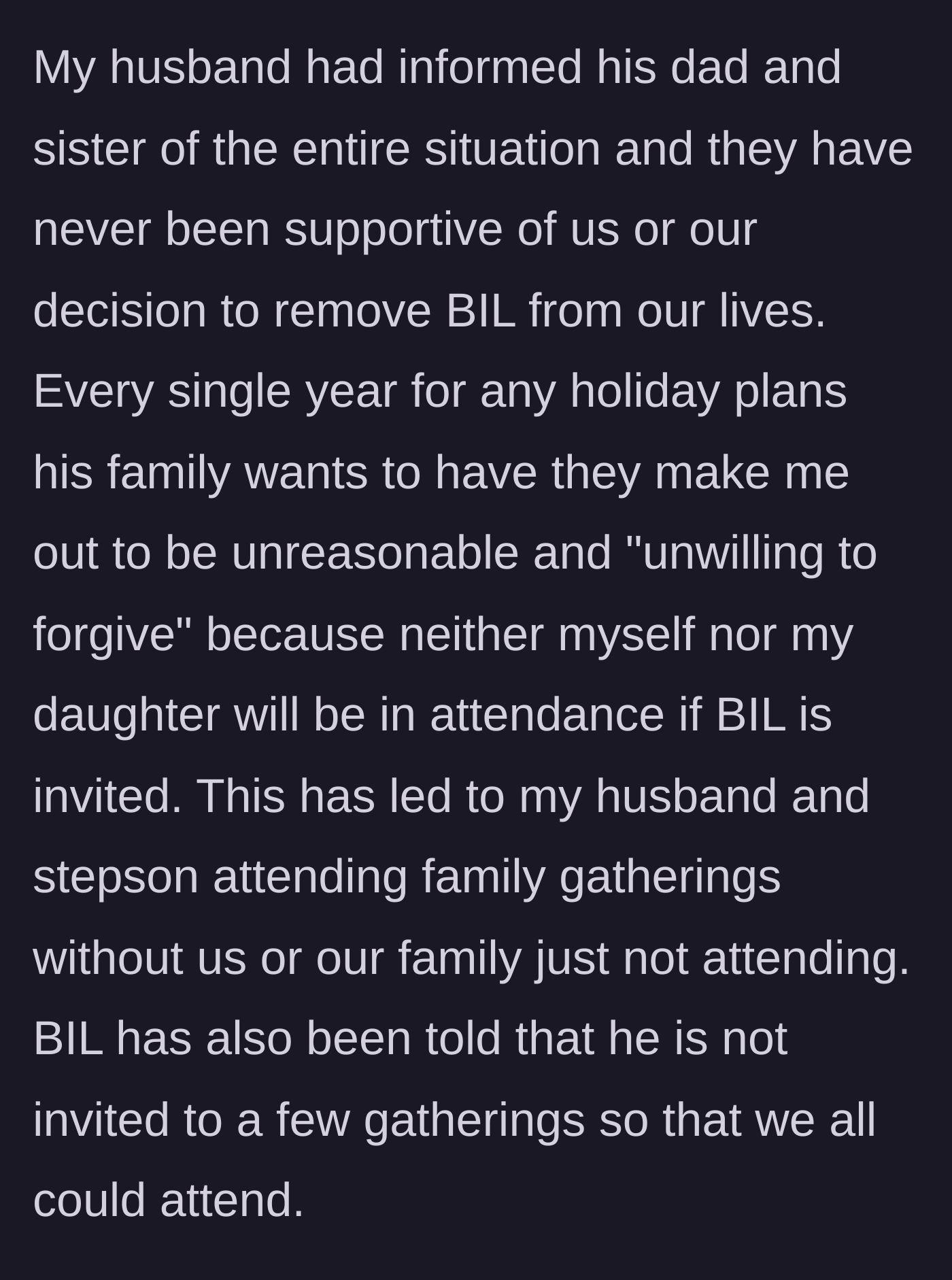 Story part 5 - The in-laws blame the victim and call her unreasonable