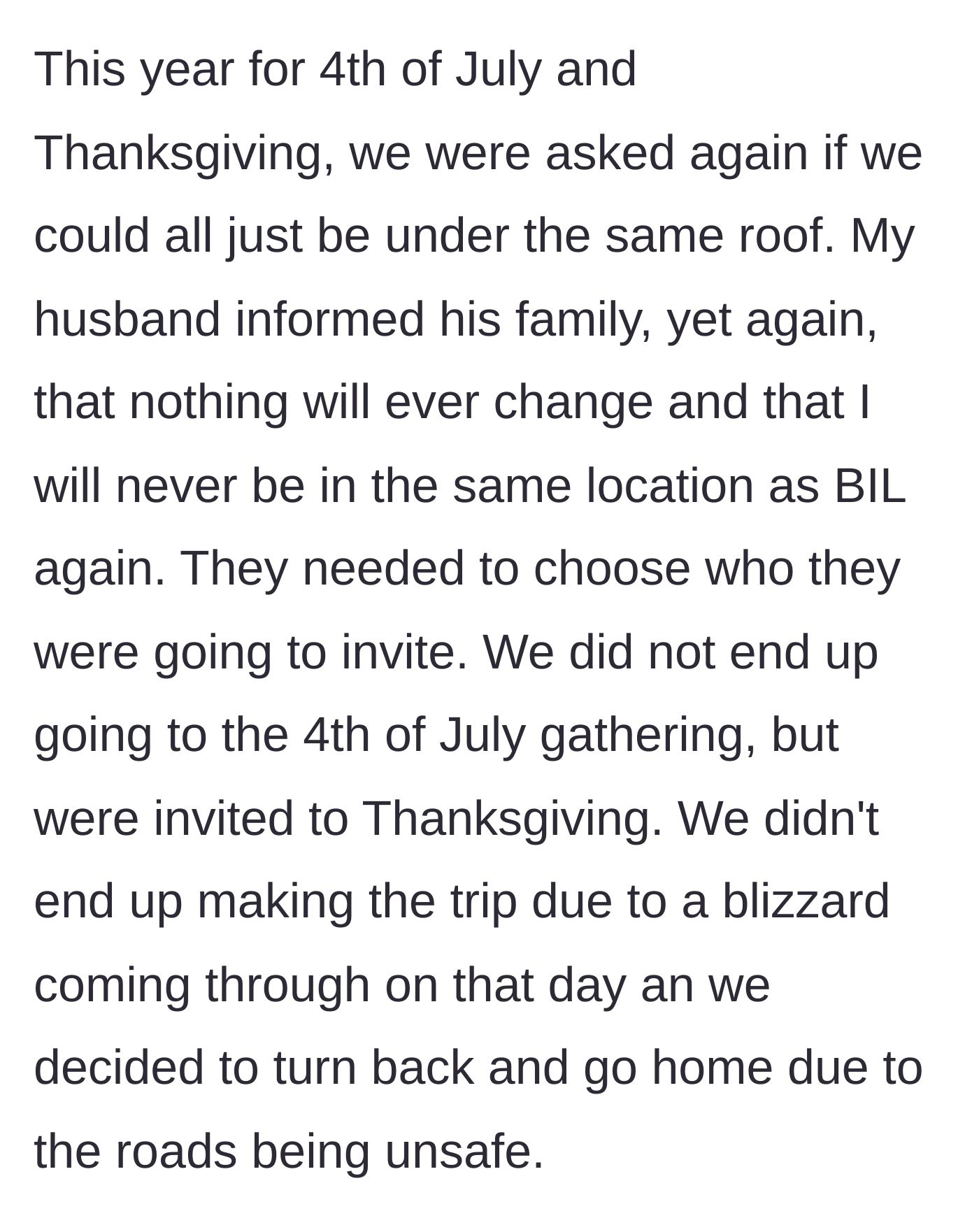 Story part 7 - The family pushes for reconciliation for July 4th and Thanksgiving
