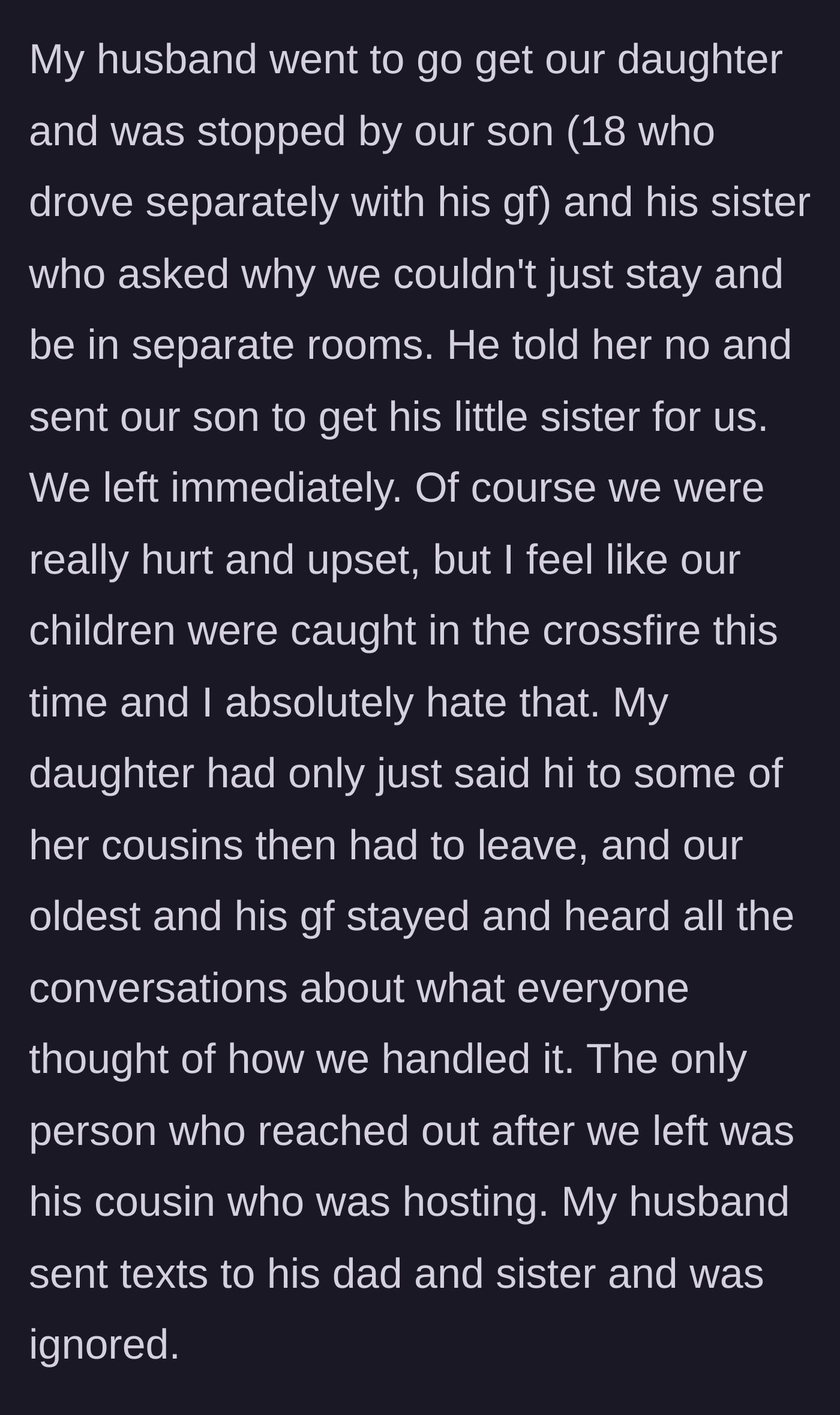 Story part 9 - The husband sends the kids to the car and they flee the party