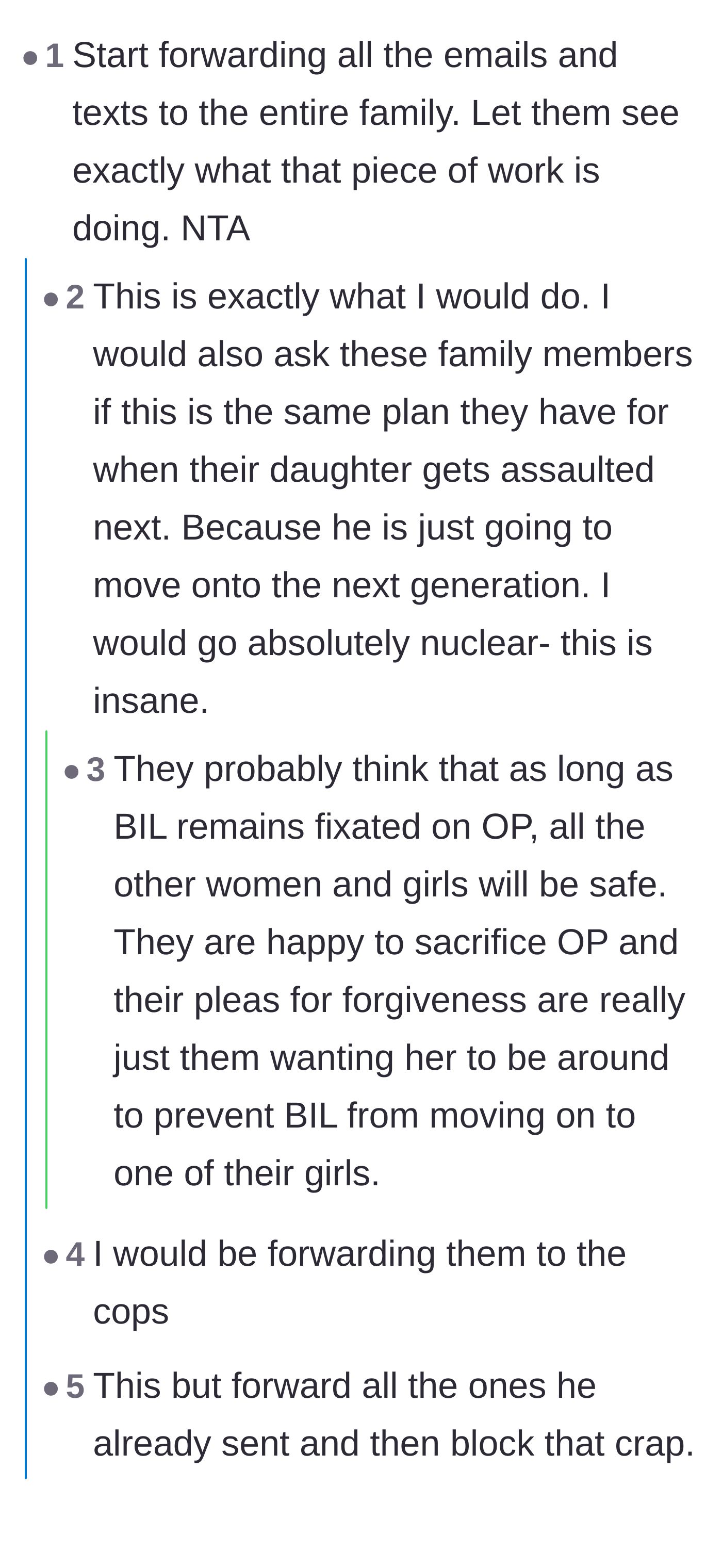 Comment thread 1 - Advice on exposing the brother-in-law's creepy messages and a deep dive into why enablers sacrifice one victim to protect themselves