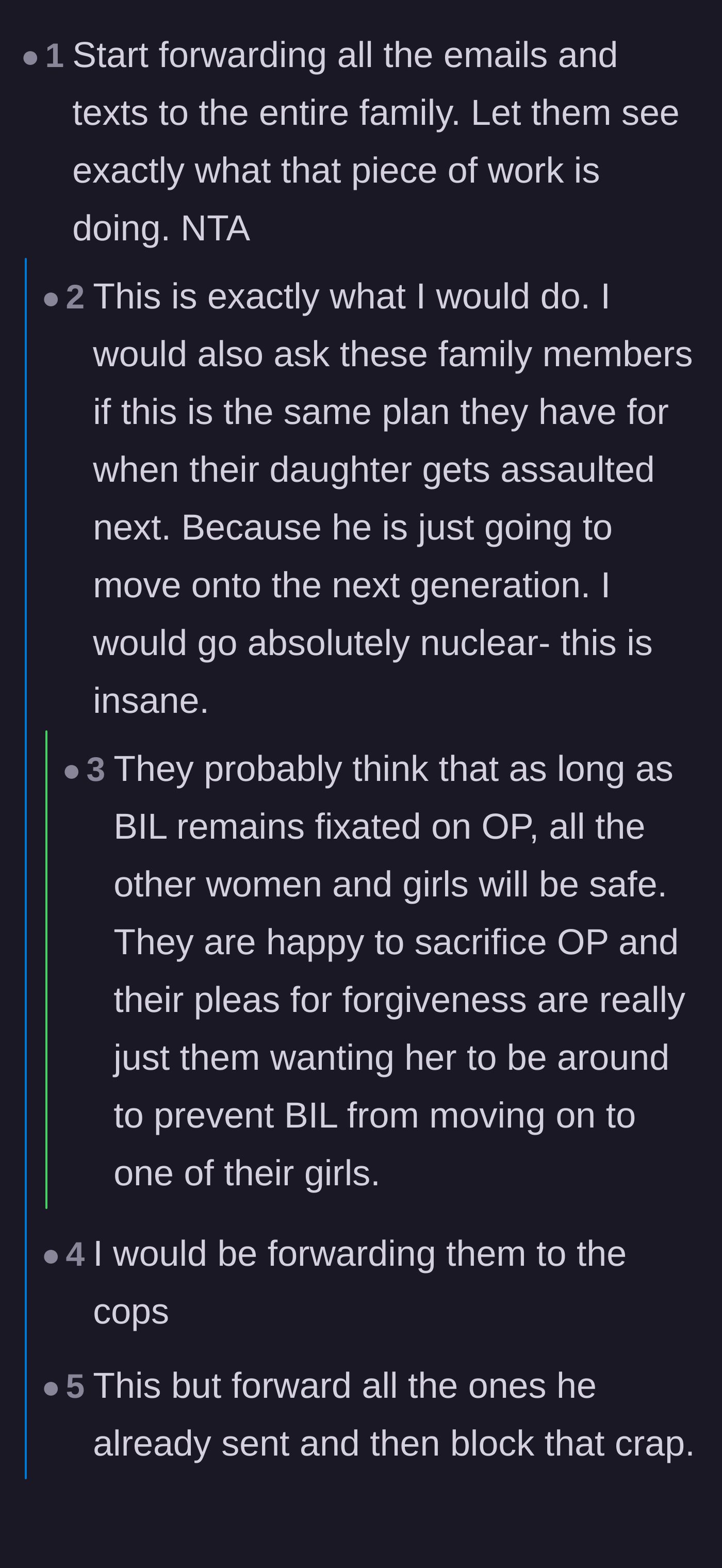 Comment thread 1 - Advice on exposing the brother-in-law's creepy messages and a deep dive into why enablers sacrifice one victim to protect themselves