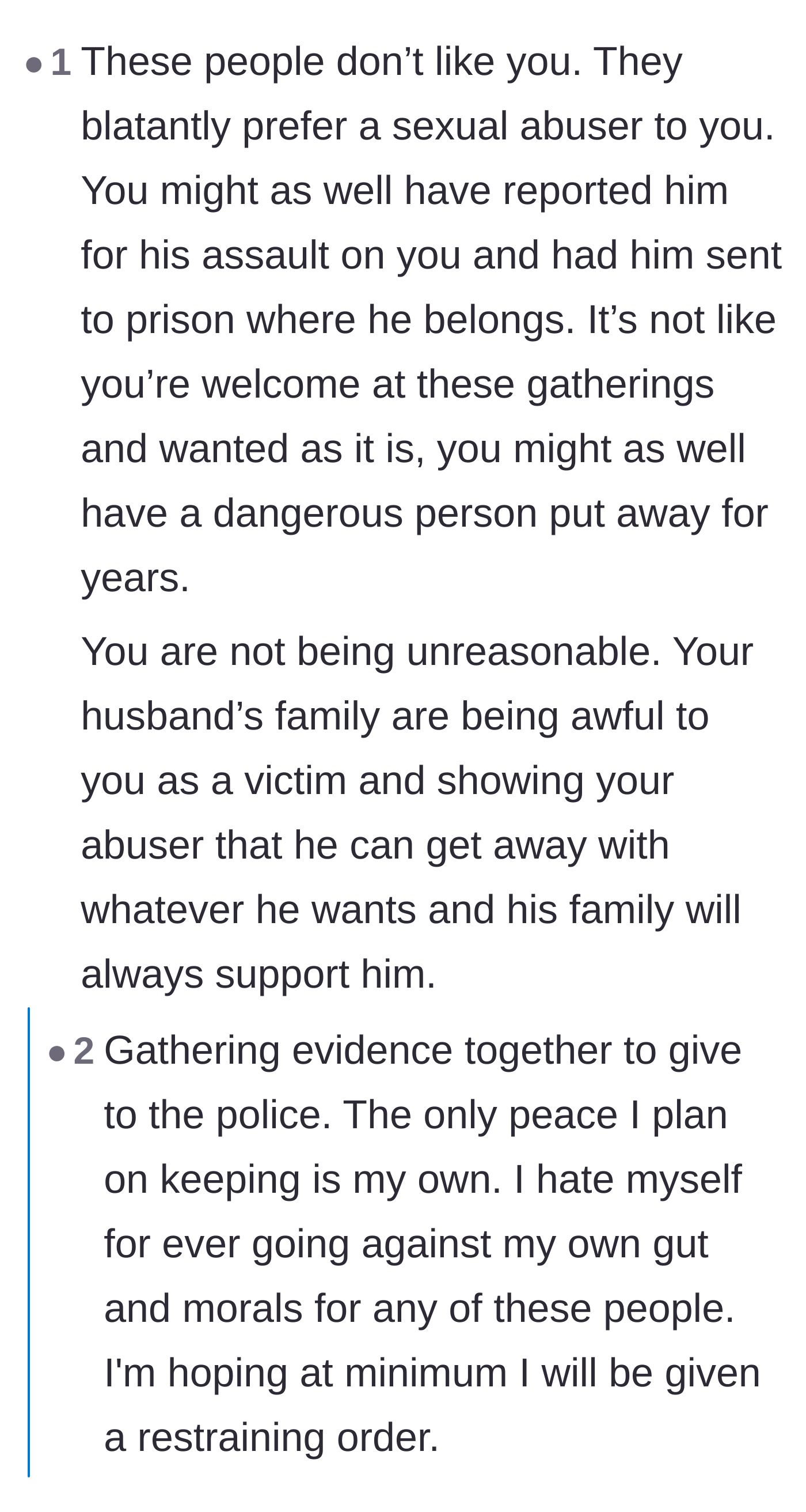 Comment thread 2 - Discussion about the in-laws blatantly preferring the abuser and the urgent need to protect the children